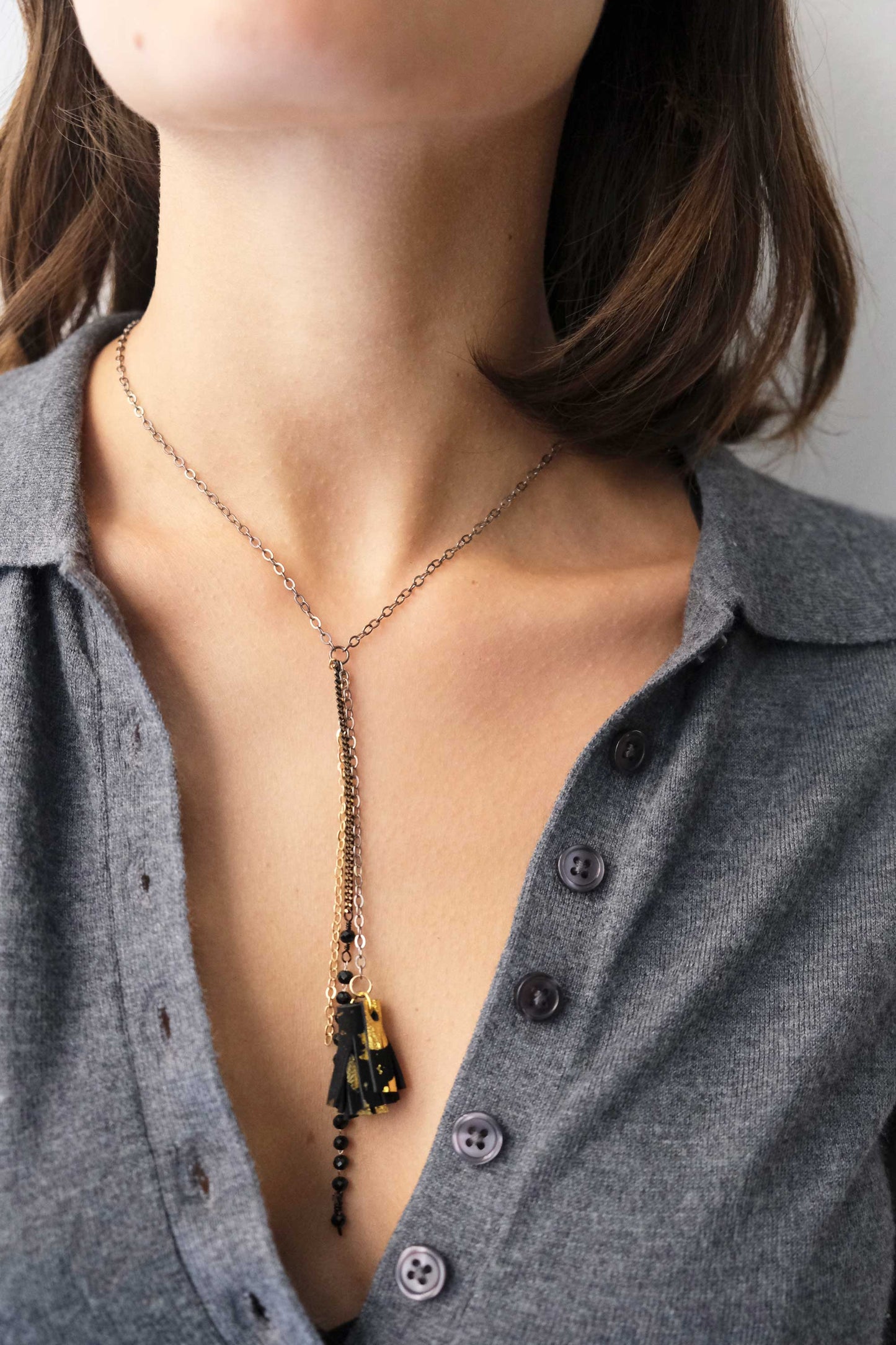 Afrodite micro necklace in leather black and gold - Made in Italy -