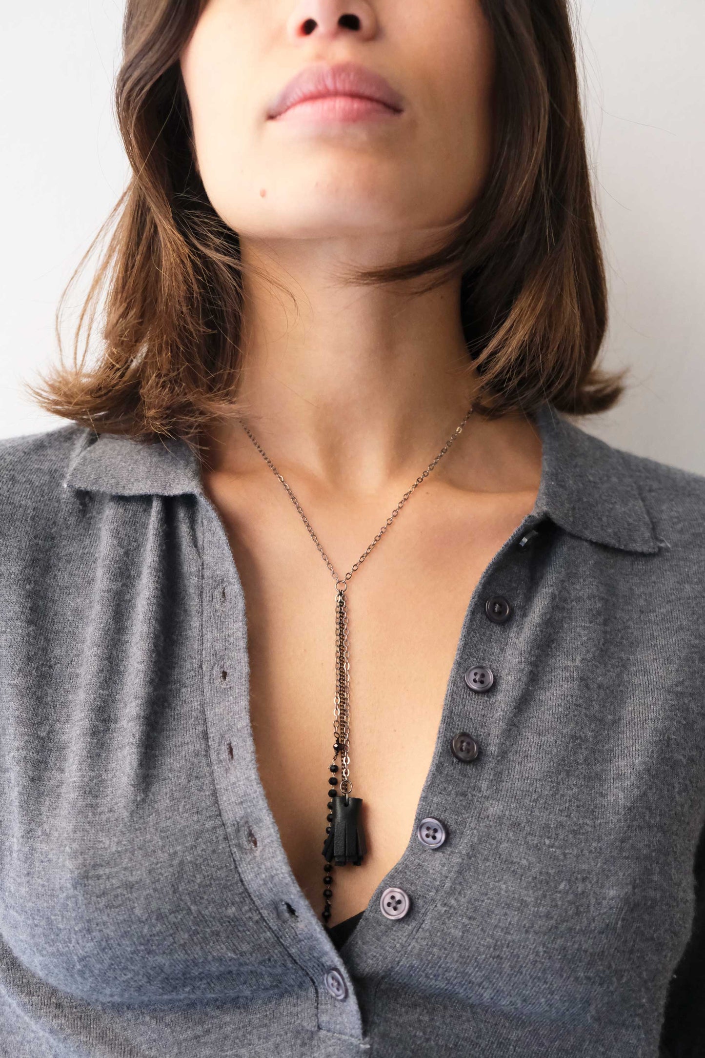 Afrodite micro necklace in leather black - Made in Italy -