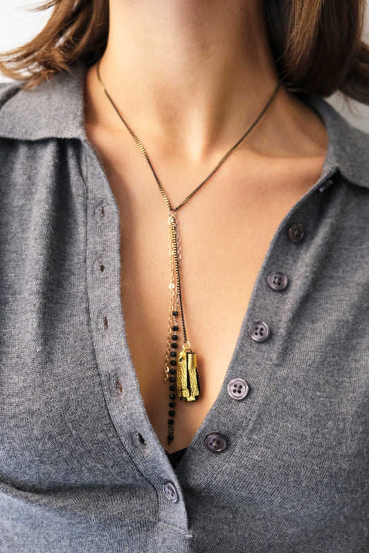 Afrodite micro collana in pelle oro - Made in Italy -
