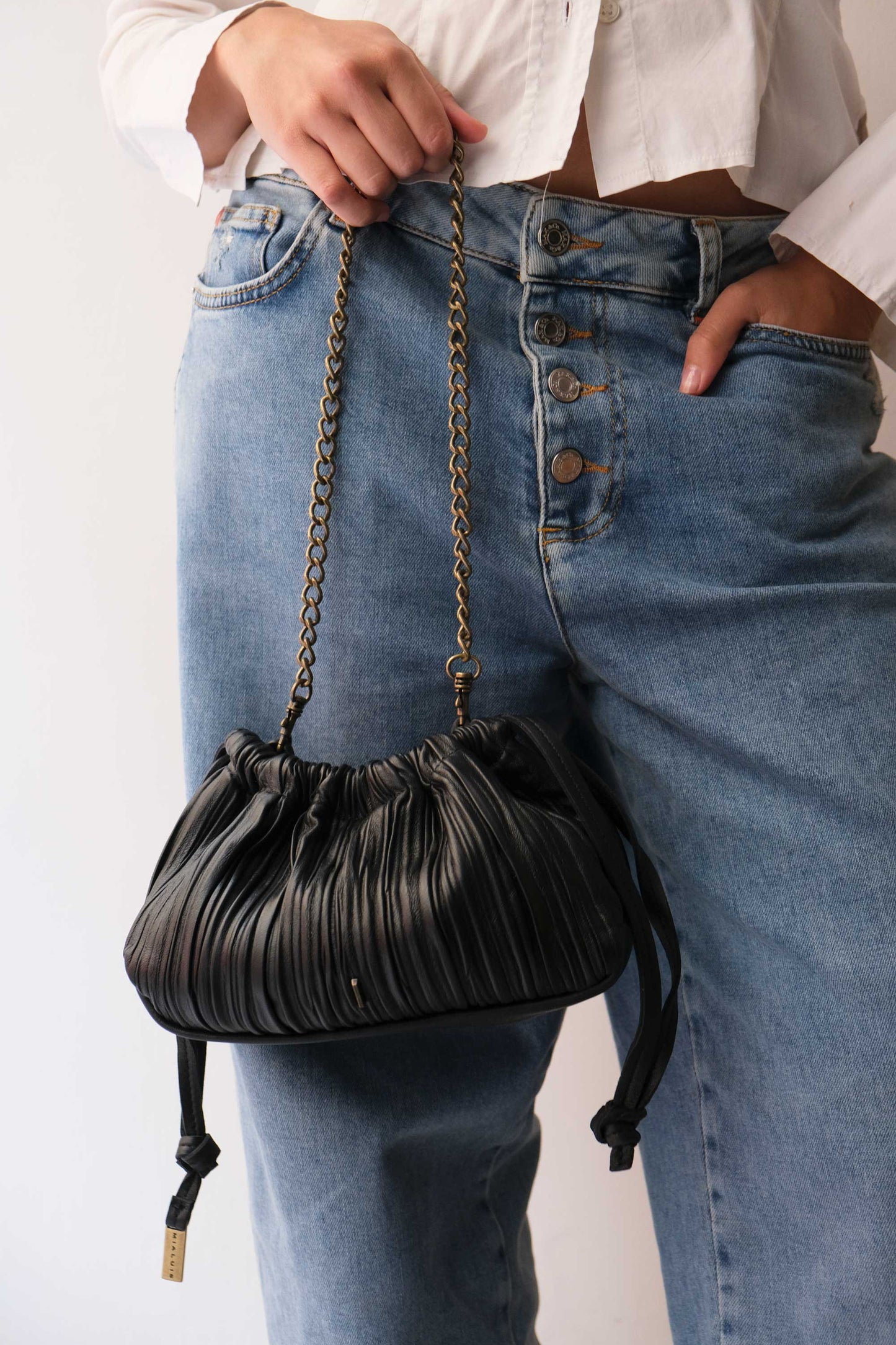 PRE ORDER discount 15%-Agnes mini pochette in black pleated leather- use code PREORDER15 - ESTIMATED DELIVERY SEPTEMBER 15- Made in Italy -