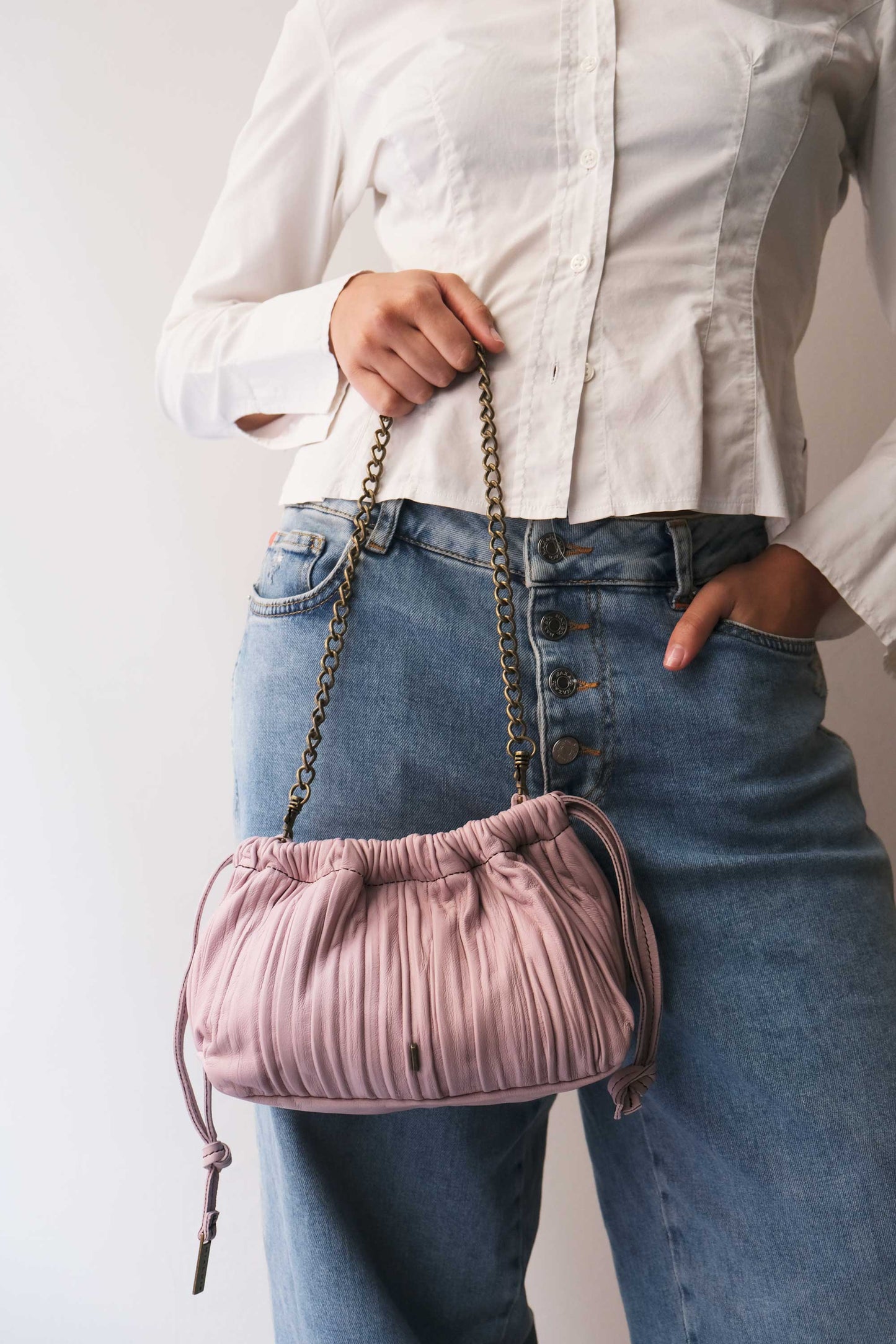 Agnes mini pochette in orchid pleated leather - Made in Italy -