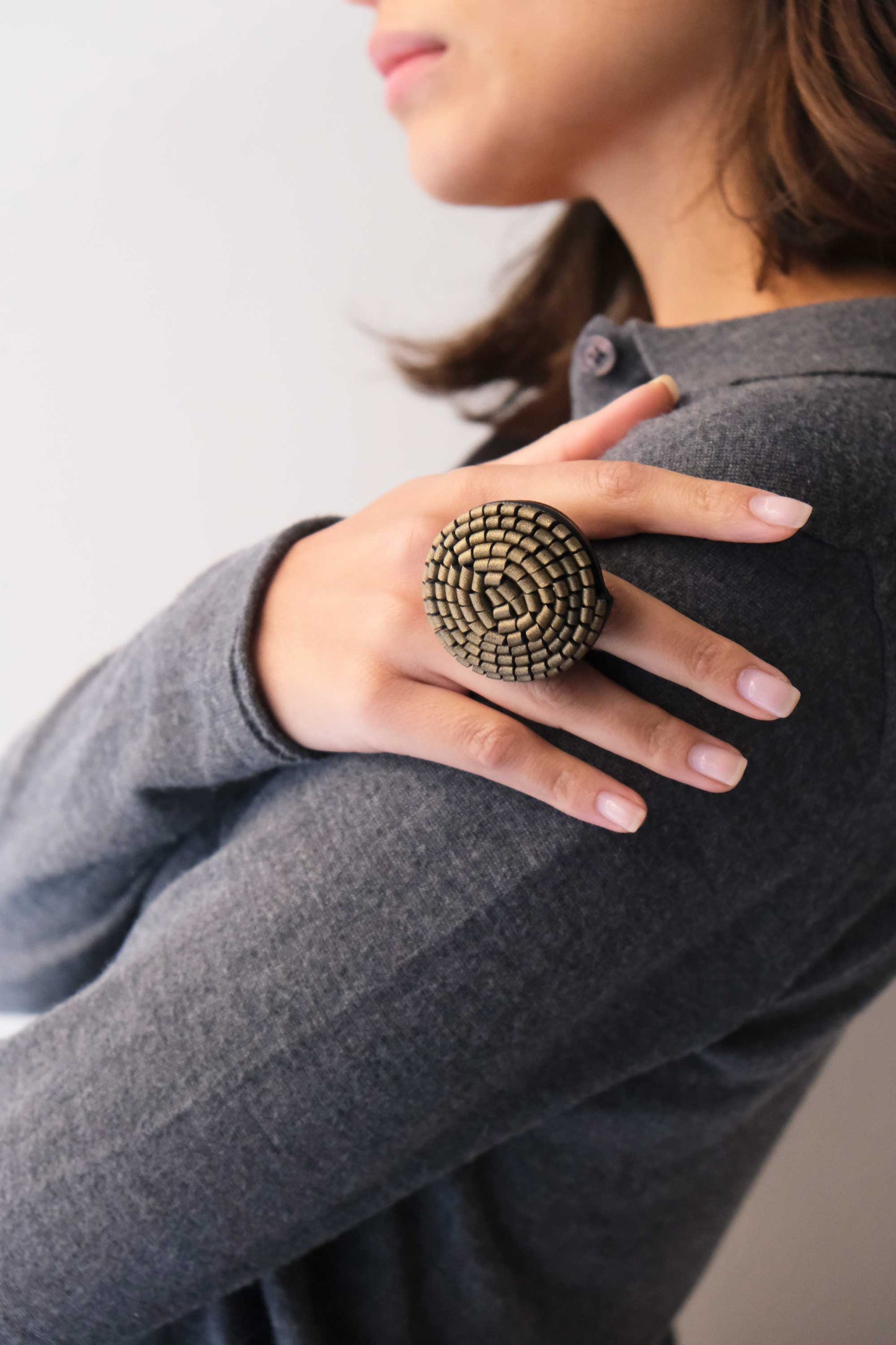 Gabrielle dark gold leather ring - Made in Italy -