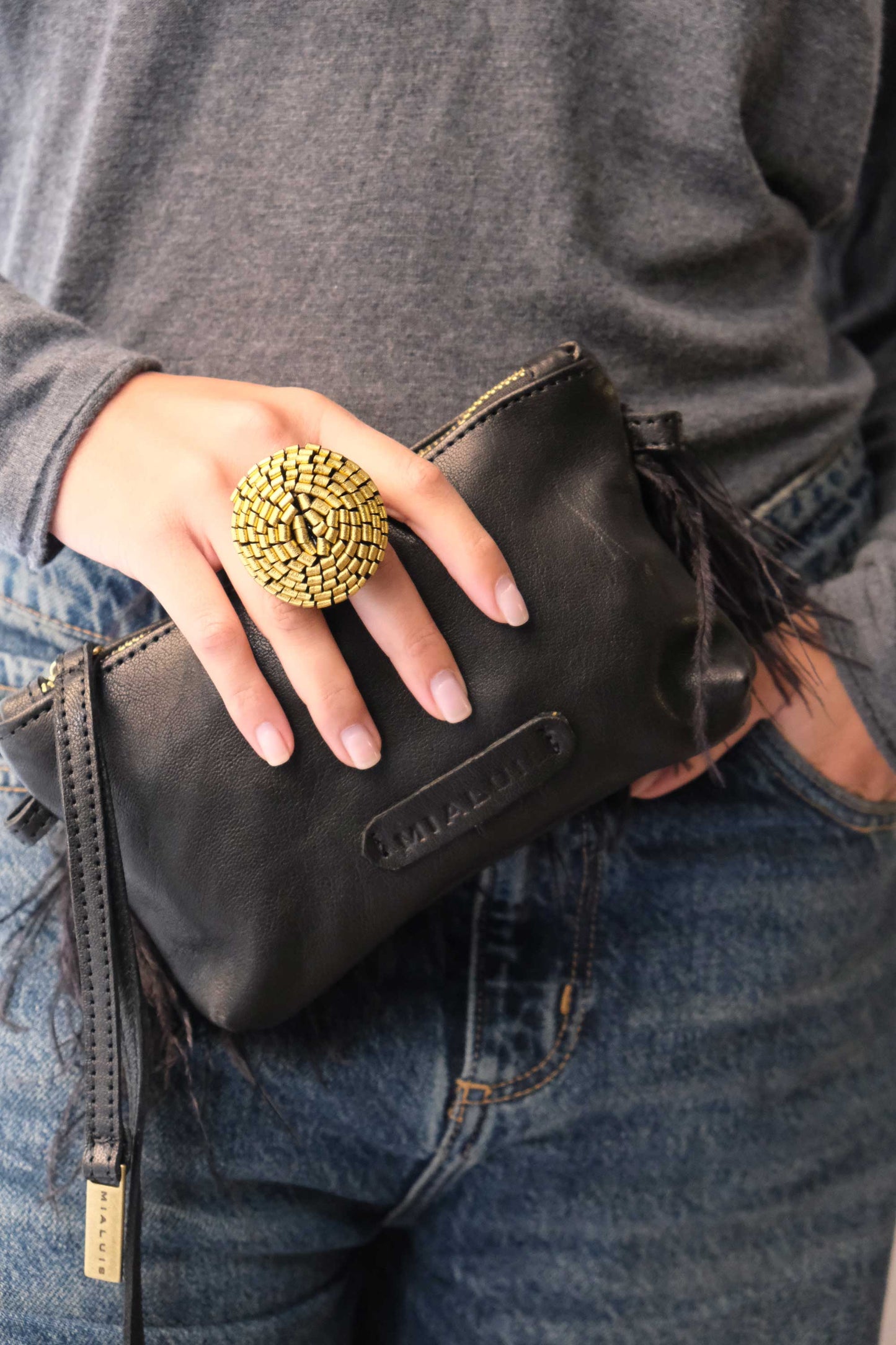 Gabrielle gold leather ring - Made in Italy -