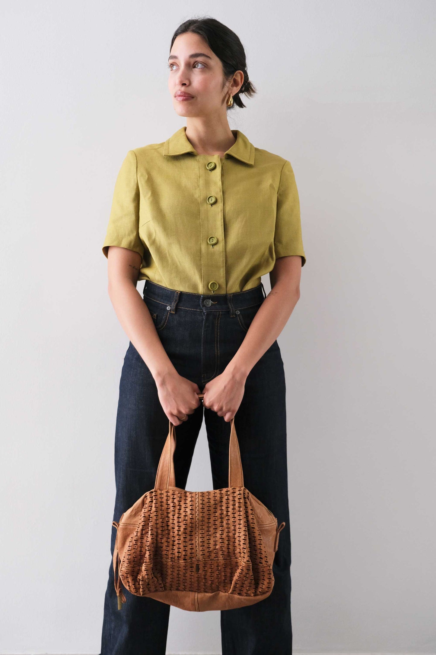 Betty tote nappa laserata giunco cognac - Made in Italy -