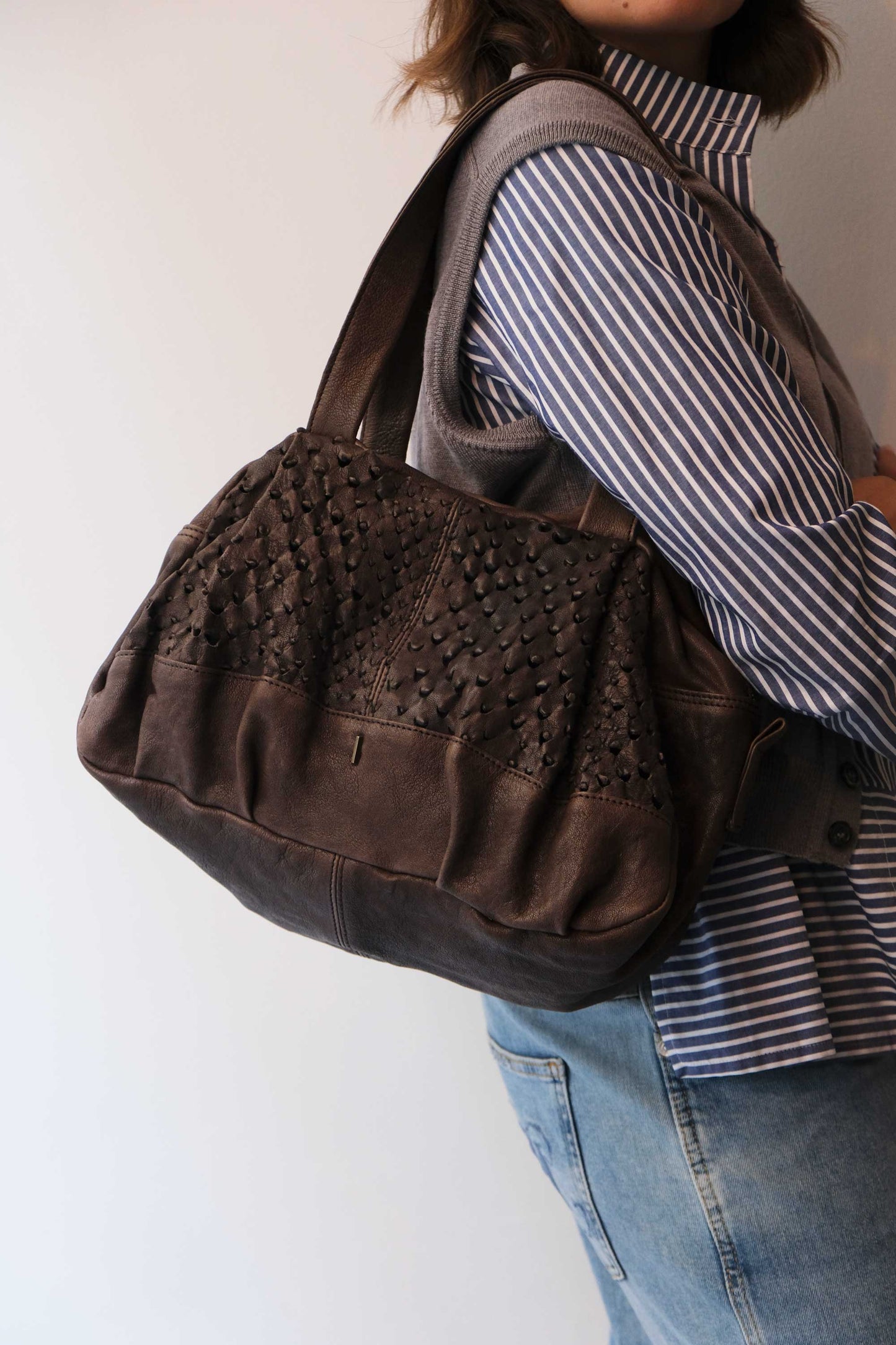 PRE ORDER discount 15%-Betty tote in brown perforated nappa leather - use code PREORDER15 - ESTIMATED DELIVERY SEPTEMBER 15- Made in Italy -