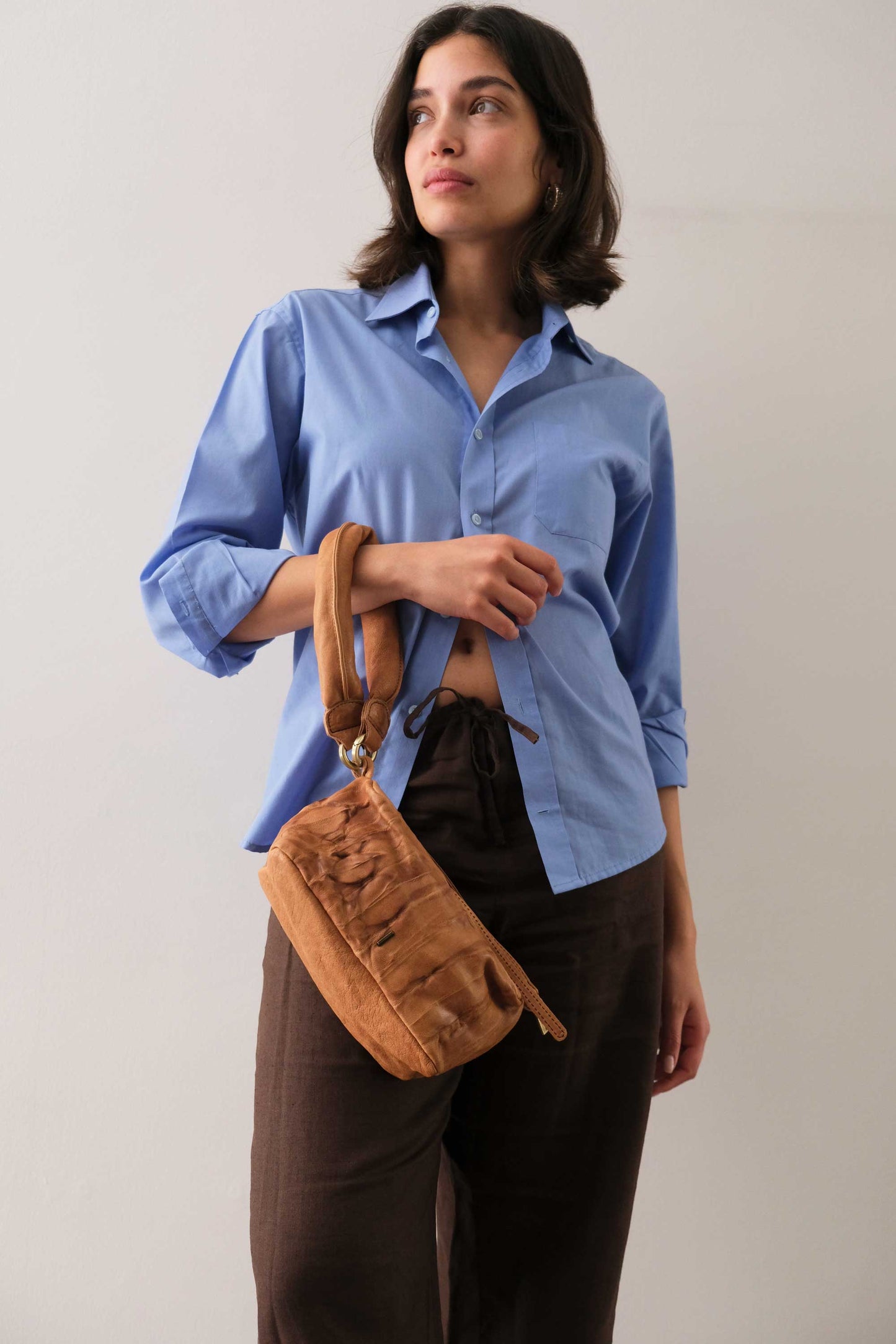 Bobo mini in nappa lomè cognac pelle conciata al vegetale - Made in Italy -
