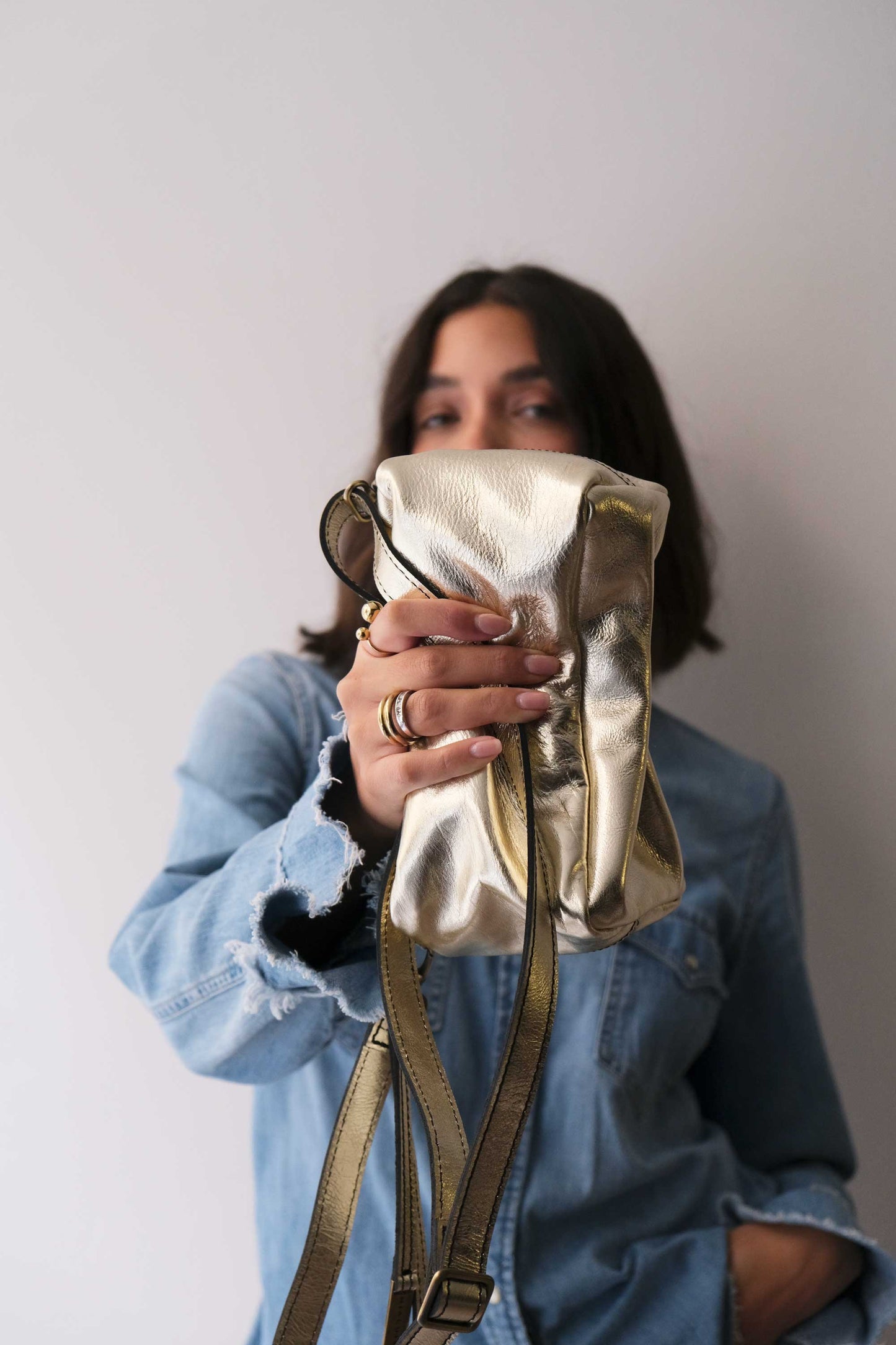 Bobo mini in laminated gold leather nappa - Made in Italy -