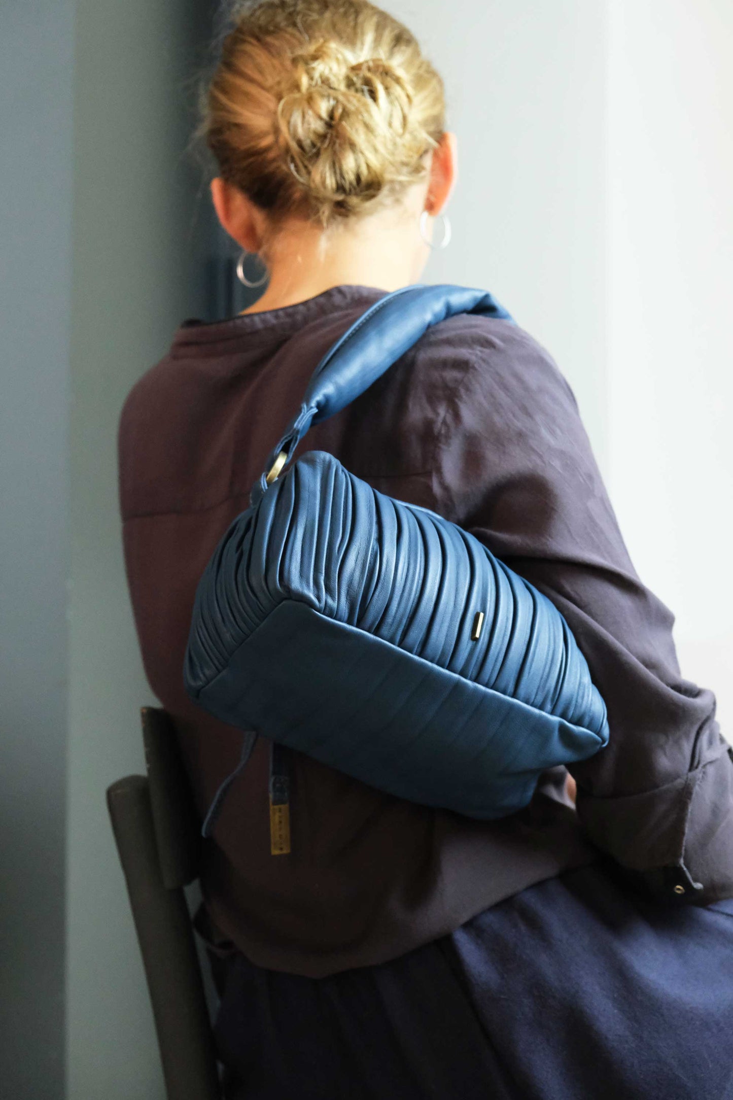 Bobo mini in denim pleated leather