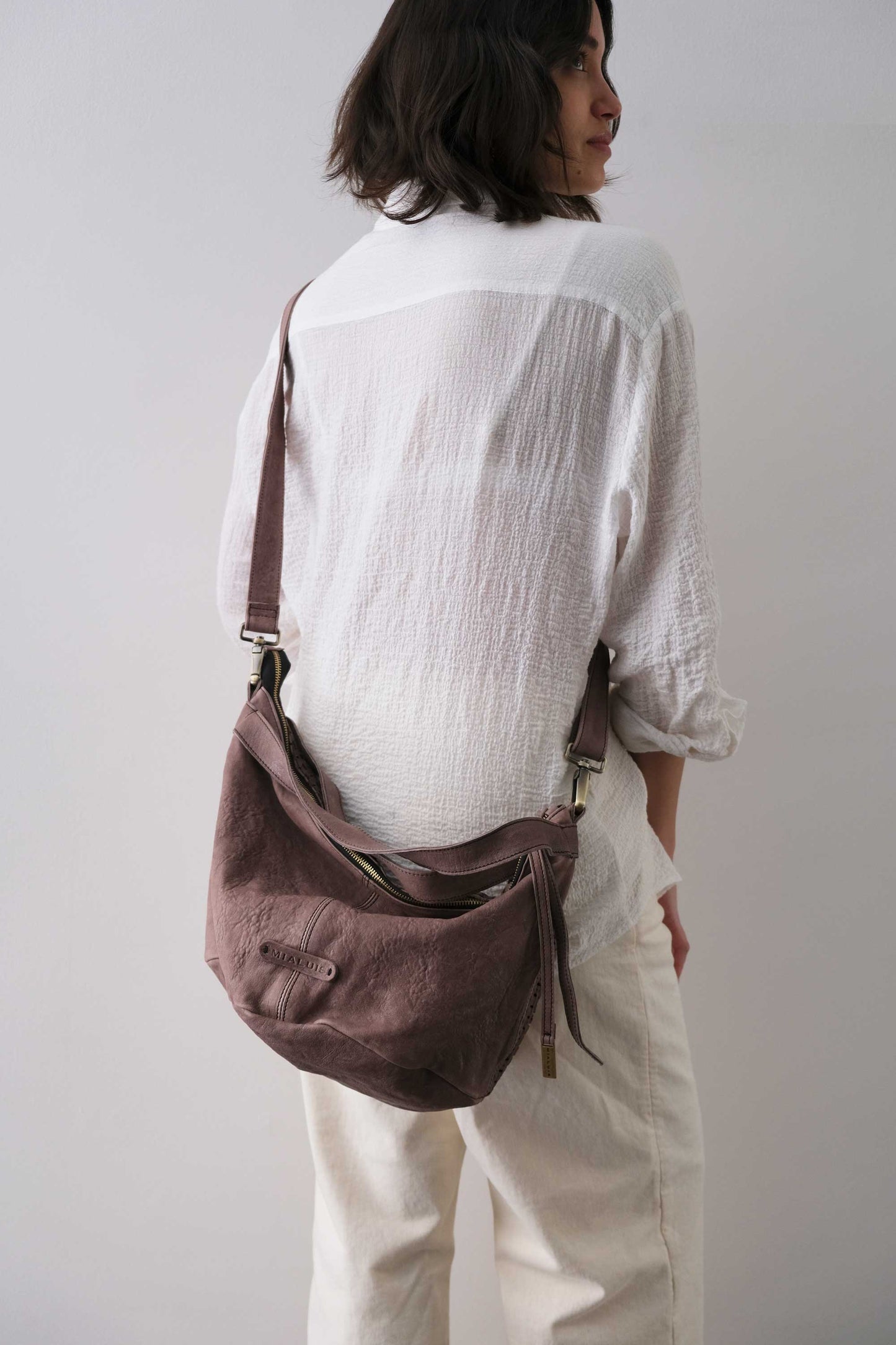 Carola bag in taupe perforated giunco soft leather - Made in Italy -