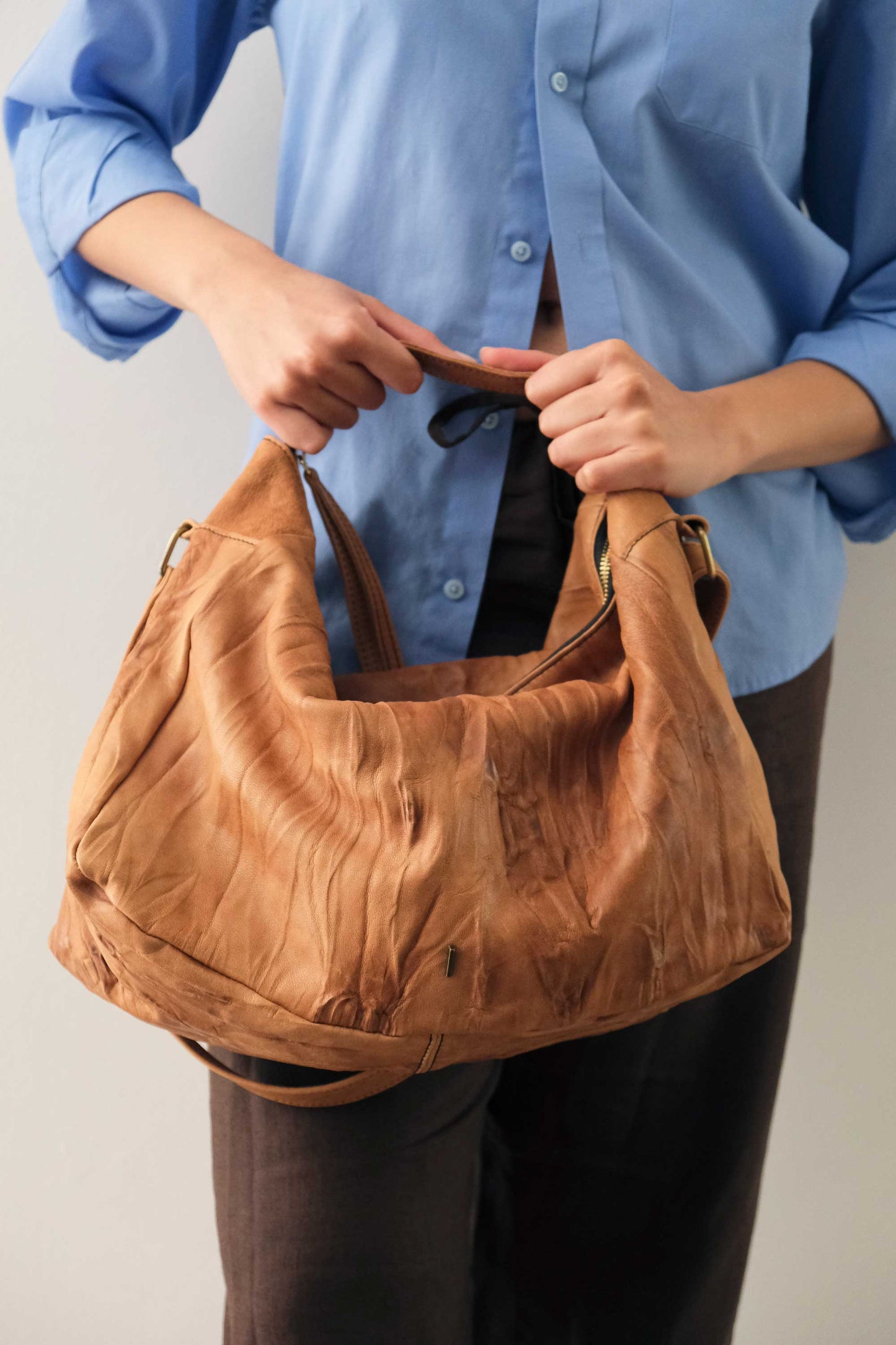 Chicca hobo bag in morbida nappa lomé cognac - Made in Italy -