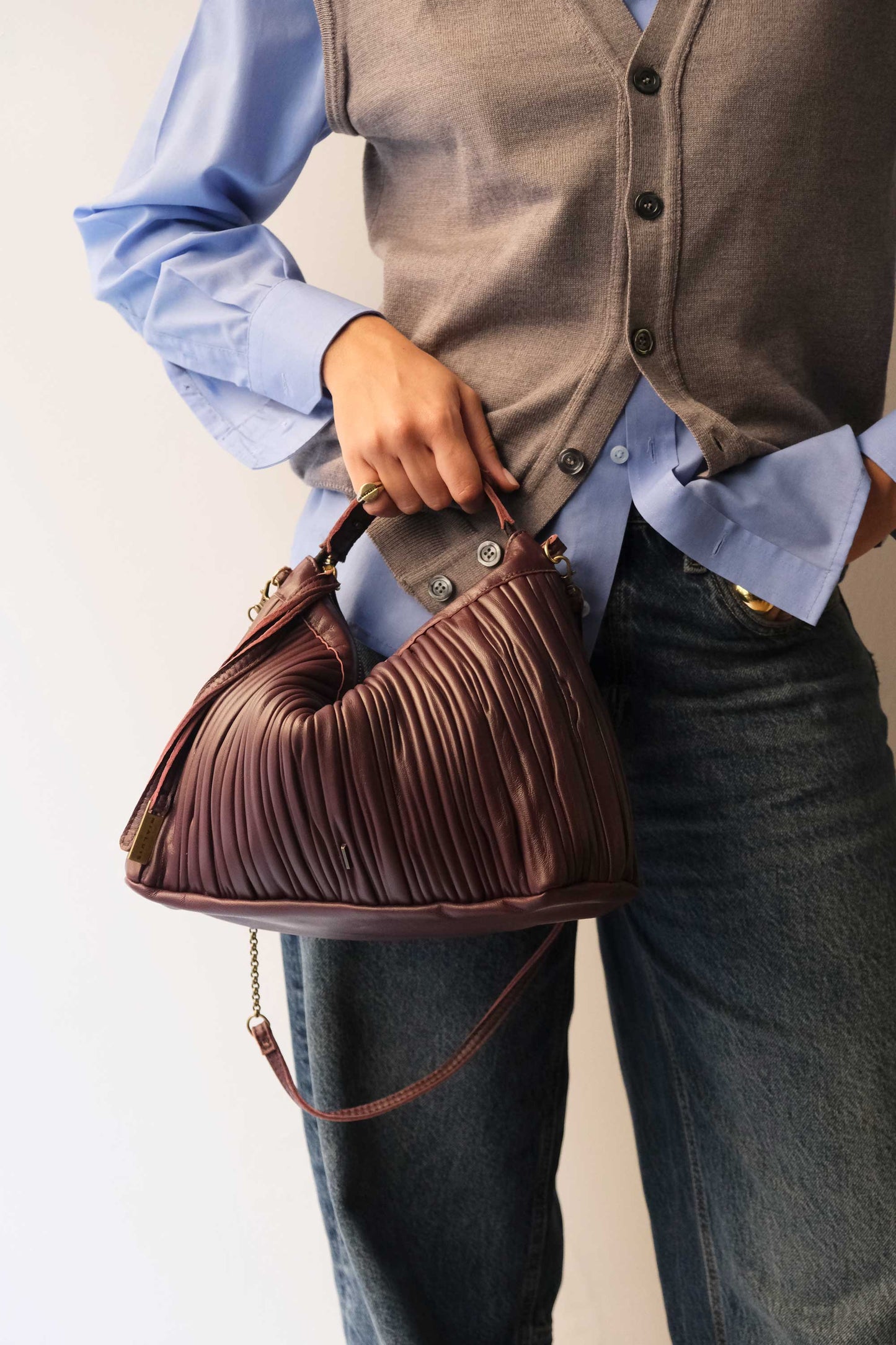 PRE ORDER discount 15%-Chicca Media hobo bag in plum pleated leather - use code PREORDER15 - ESTIMATED DELIVERY SEPTEMBER 15- Made in Italy -