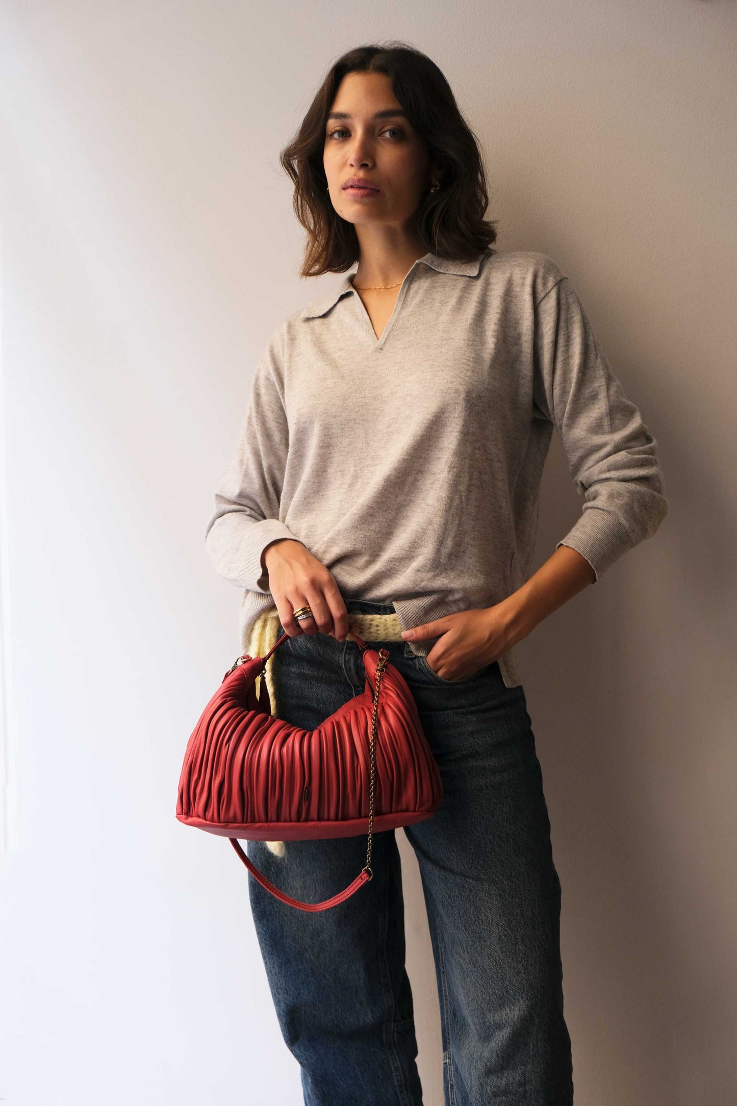 PRE ORDER discount 15%- Chicca Media hobo bag in red pleated leather - use code PREORDER15 - ESTIMATED DELIVERY END SEPTEMBER - Made in Italy -