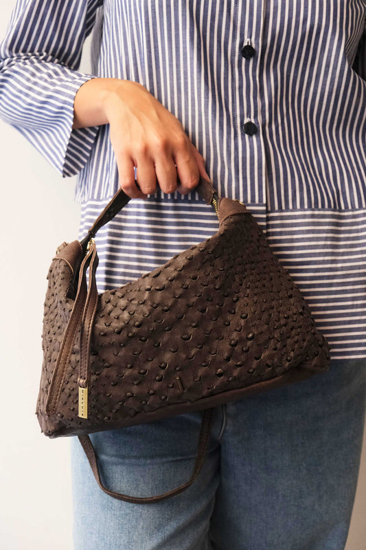 Chicca Media hobo bag in brown perforated nappa - Made in Italy-