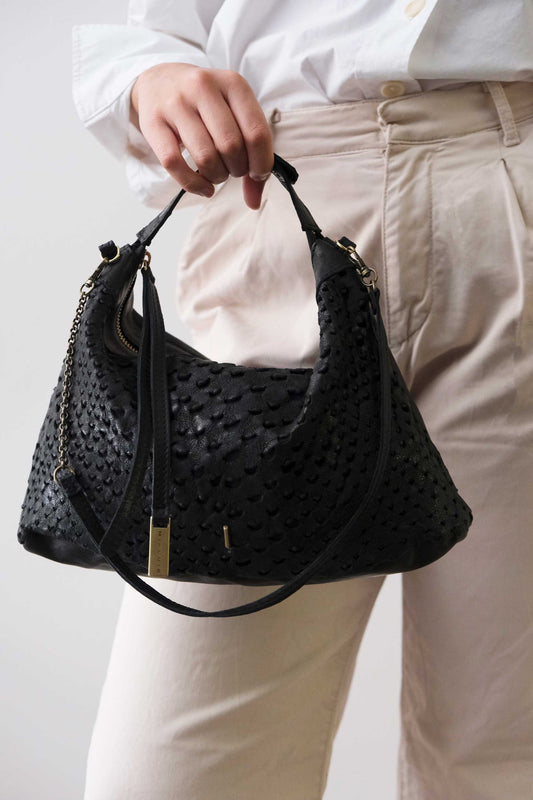 Chicca Media borsa hobo in nappa traforata nera - Made in Italy -