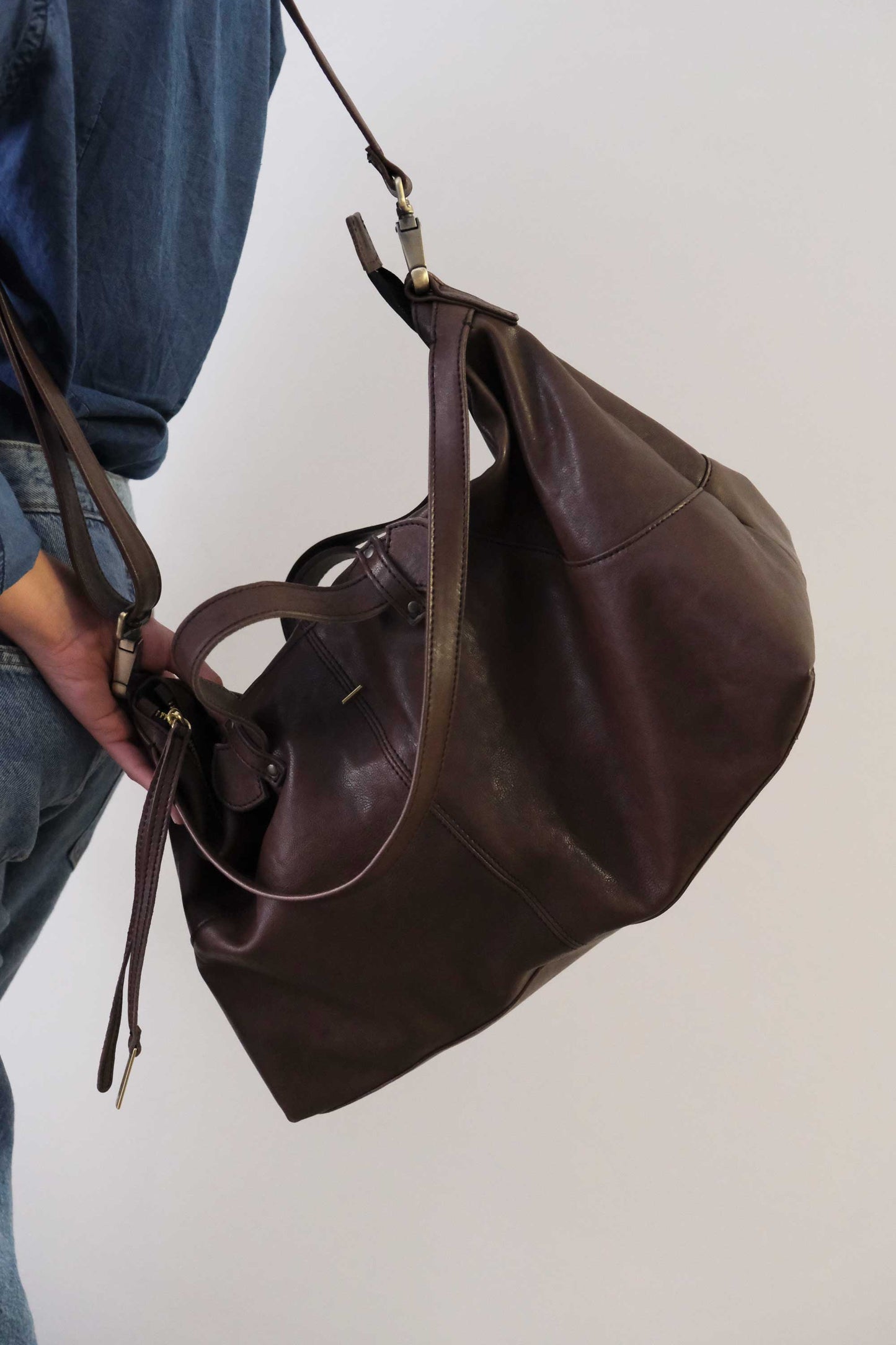 Cloudy borsa a tracolla in pelle nappa marrone - Made in Italy-