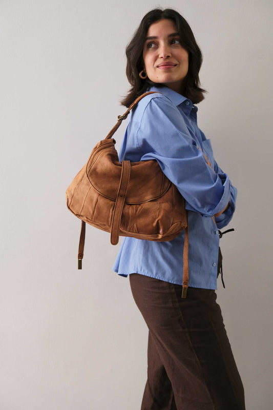 Do saddle bag cognac in soft nappa lomé - Made in Italy -