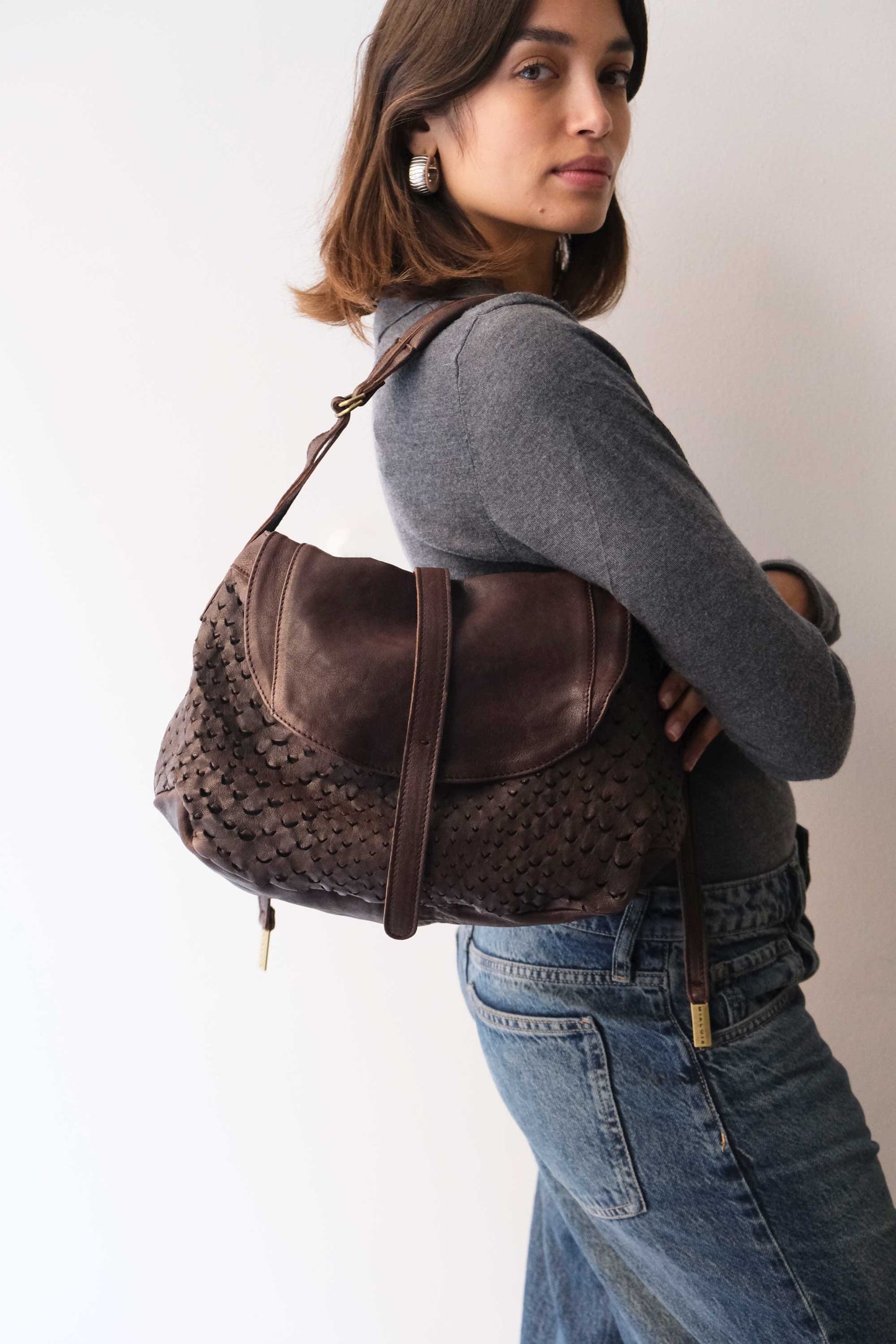 PRE ORDER discount 15%-Do saddle bag in brown perforated leather - use code PREORDER15 - ESTIMATED DELIVERY SEPTEMBER 15- Made in Italy -