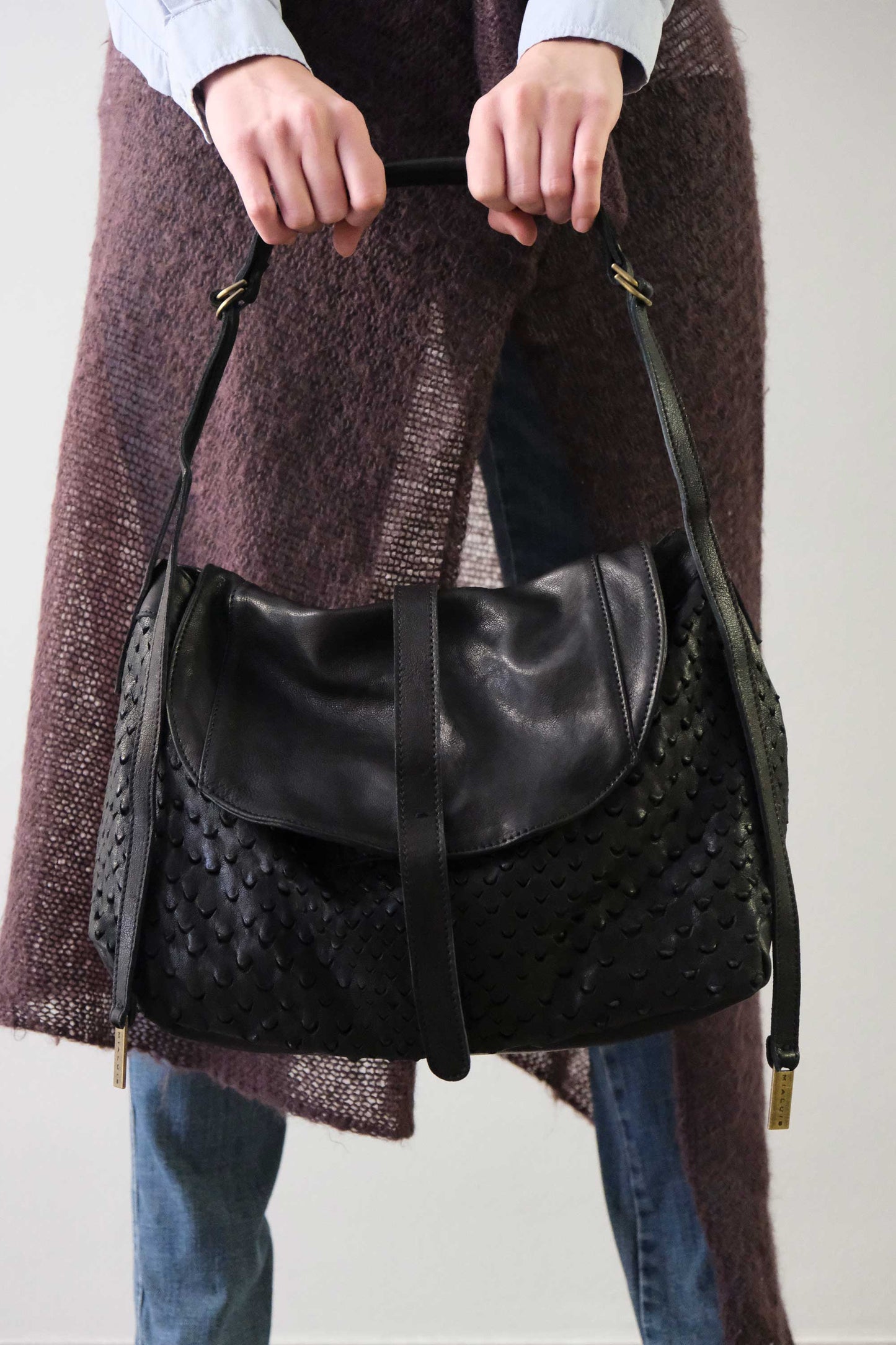 Do saddle bag in black perforated leather - Made in Italy -
