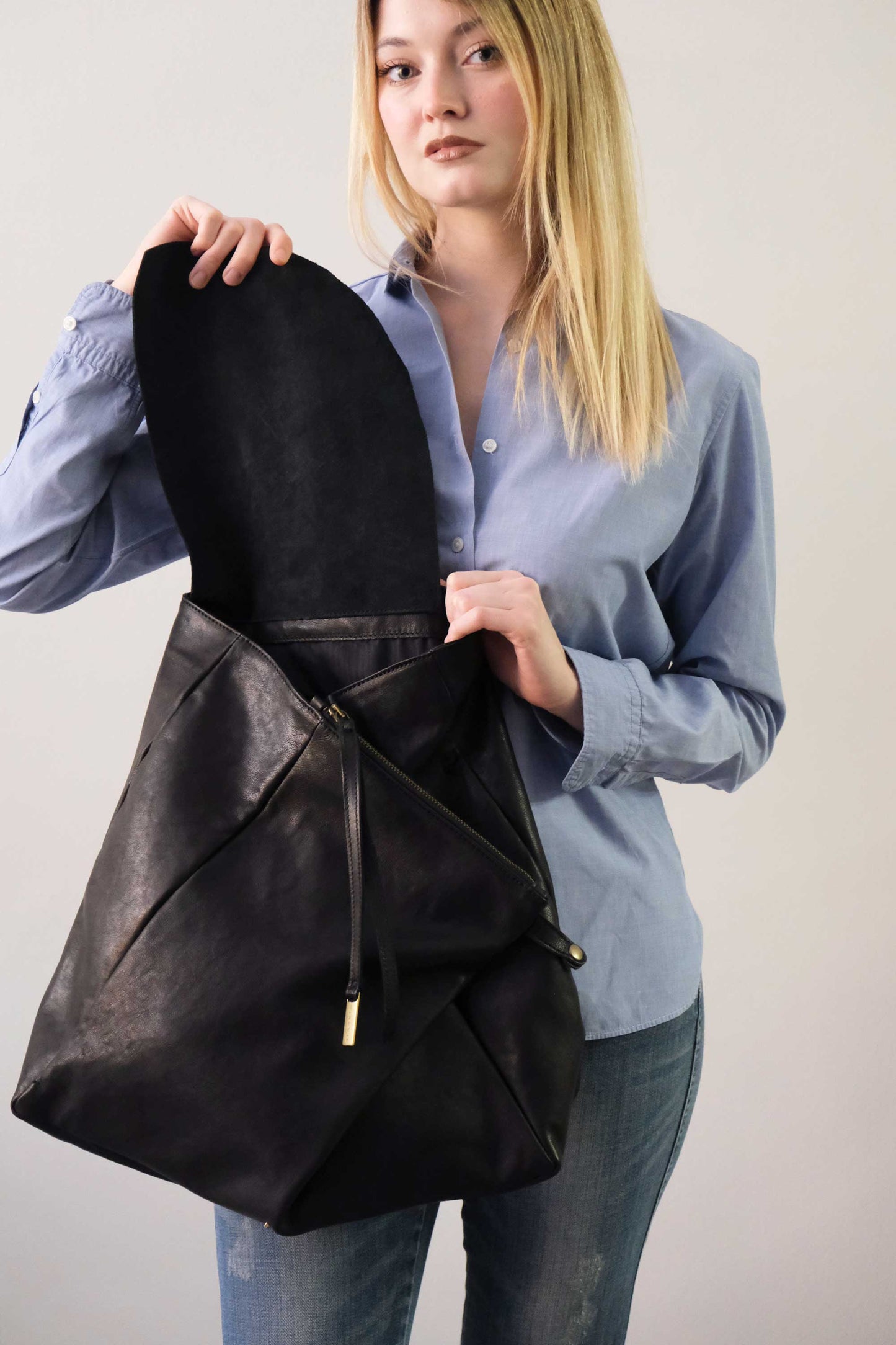 Ferdi tote bag in black nappa leather - Made in Italy -