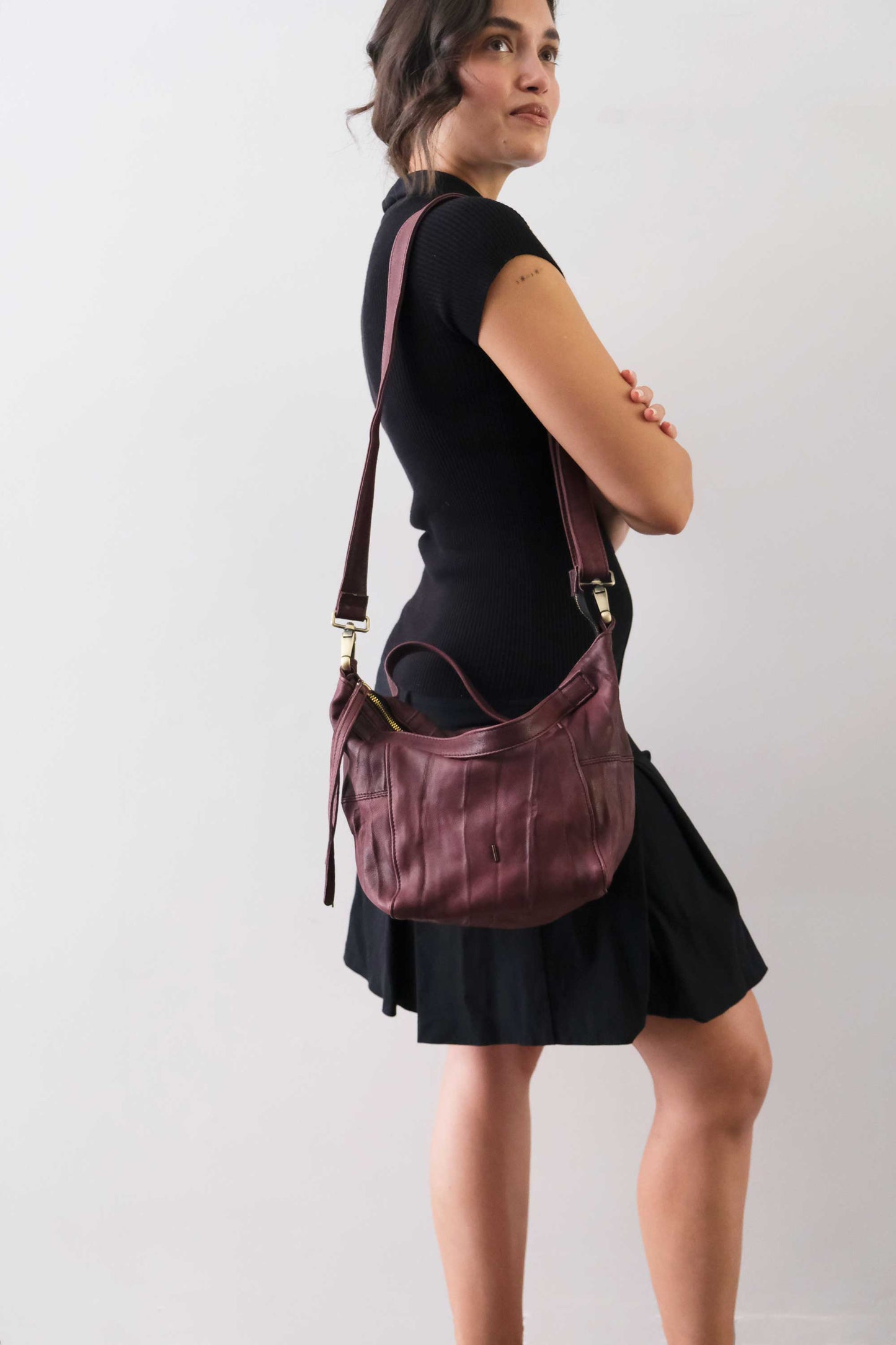 PRE ORDER discount 15%- Marty bag in plum soft washed nappa lome - use code PREORDER15 - ESTIMATED DELIVERY SEPTEMBER 15- Made in Italy -