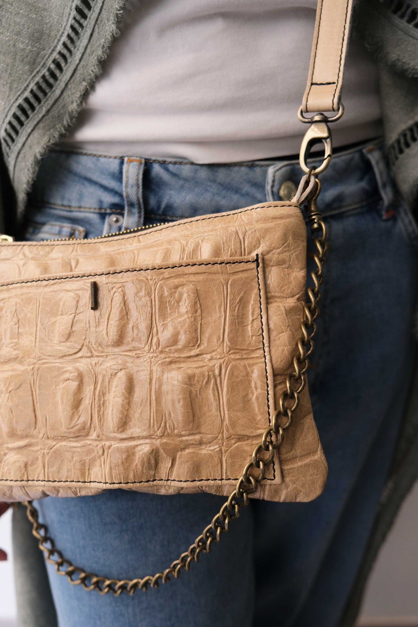 Pochette Mikin in vitello nocciola - Made in Italy-