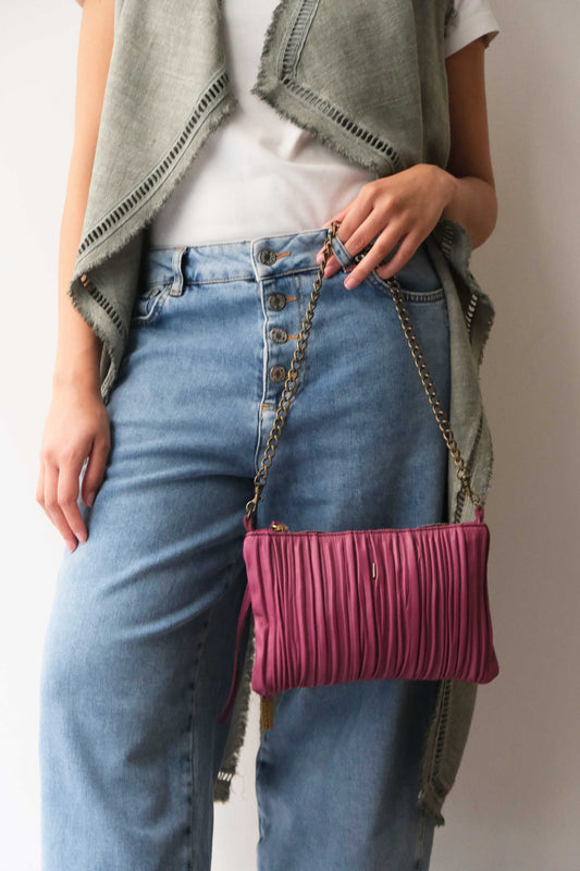 PREORDINE sconto 15% -Mikin pochette in morbida pelle plissettata color barolo - usa il codice PREORDER15 - LA CONSEGNA E' STIMATA 30 GIORNI DALL'ORDINE- Made in Italy -