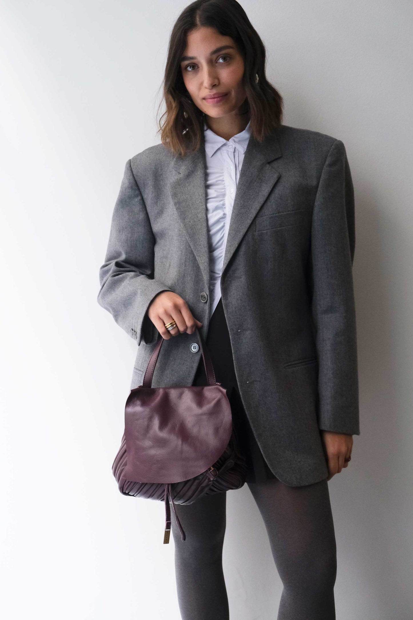 Minu in pleated plum colour leather - Made in Italy -