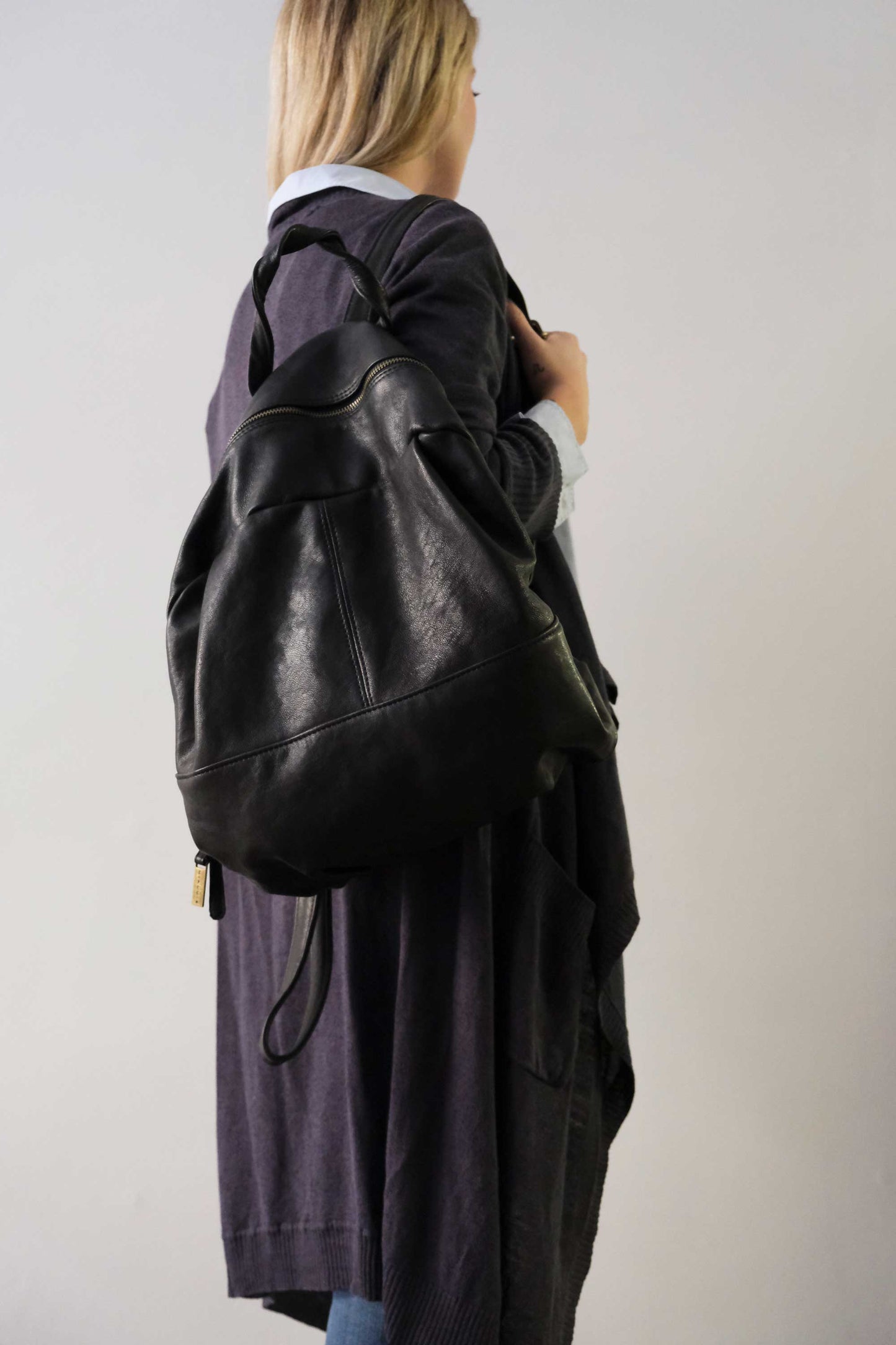 Nerina backpack in black nappa leather - Made in Italy -
