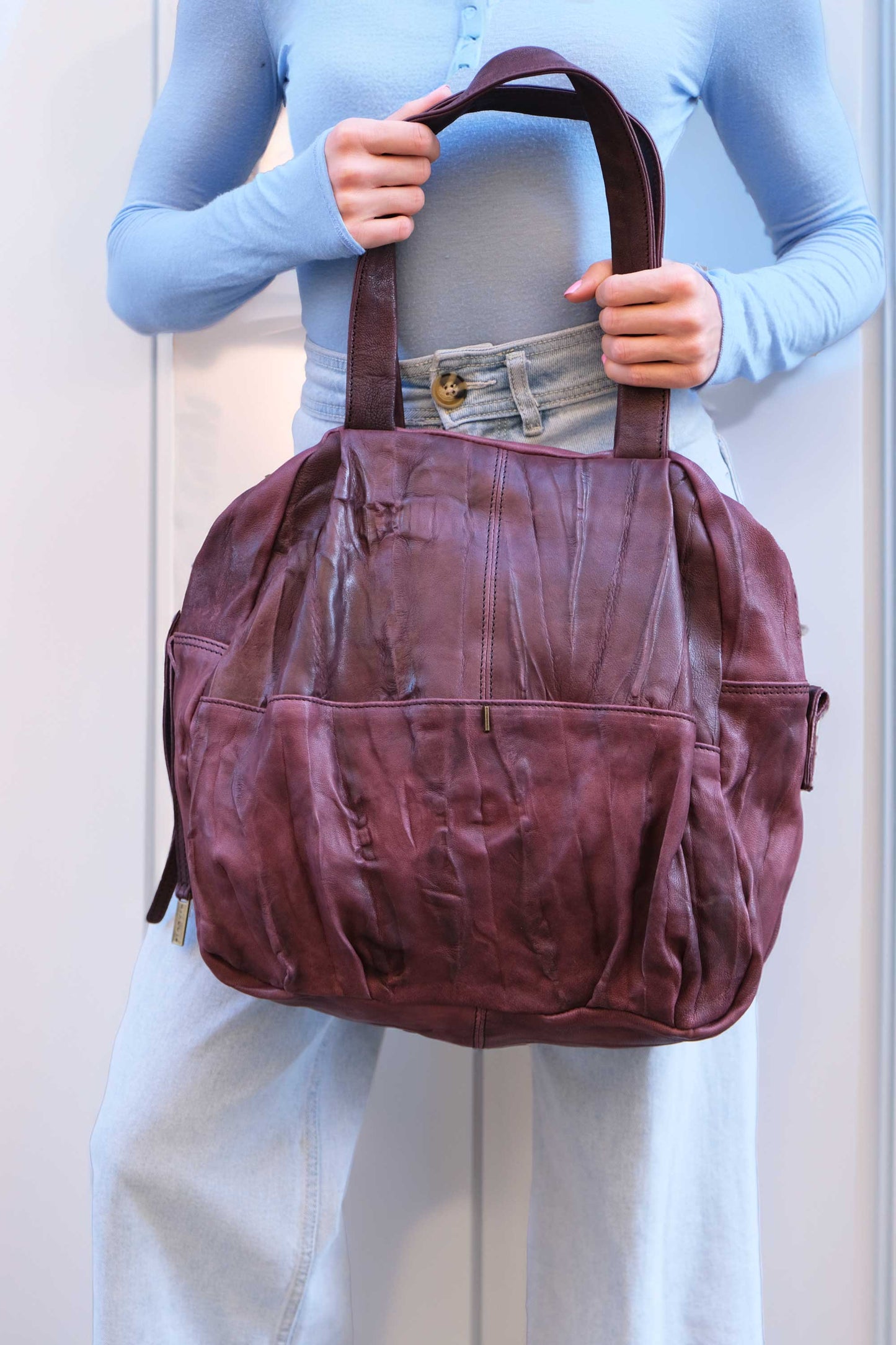 Riri tote bag in soft nappa lomé plum - Made in Italy -