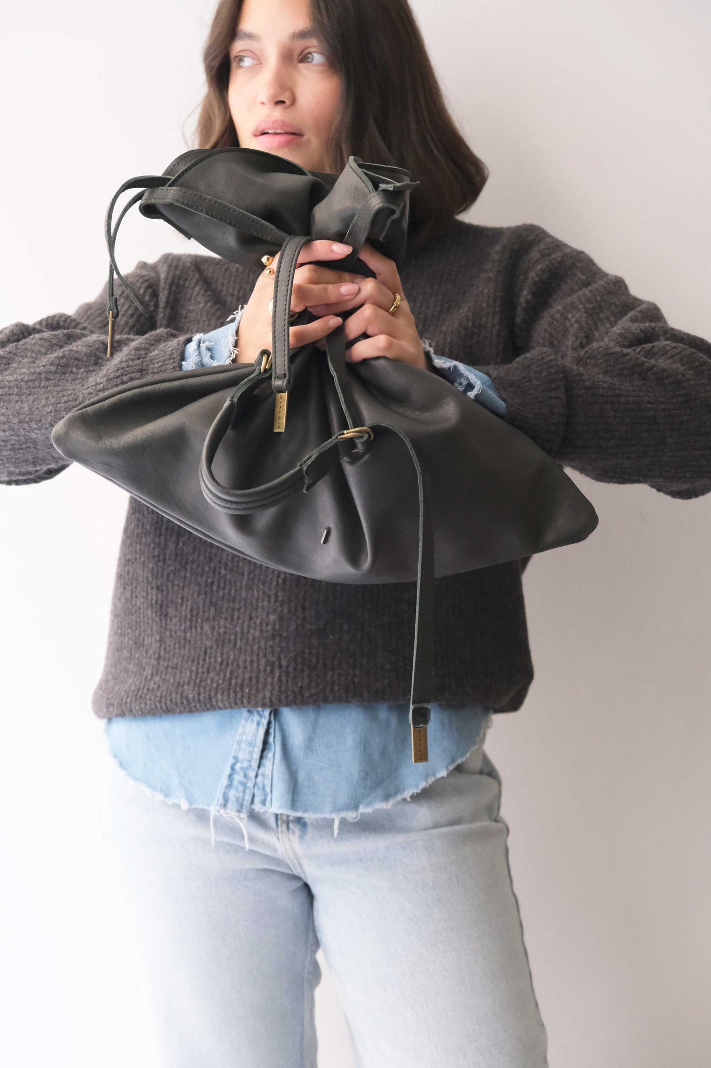 Valentina hobo bag in vegetable nappa forest green- Made in Italy -