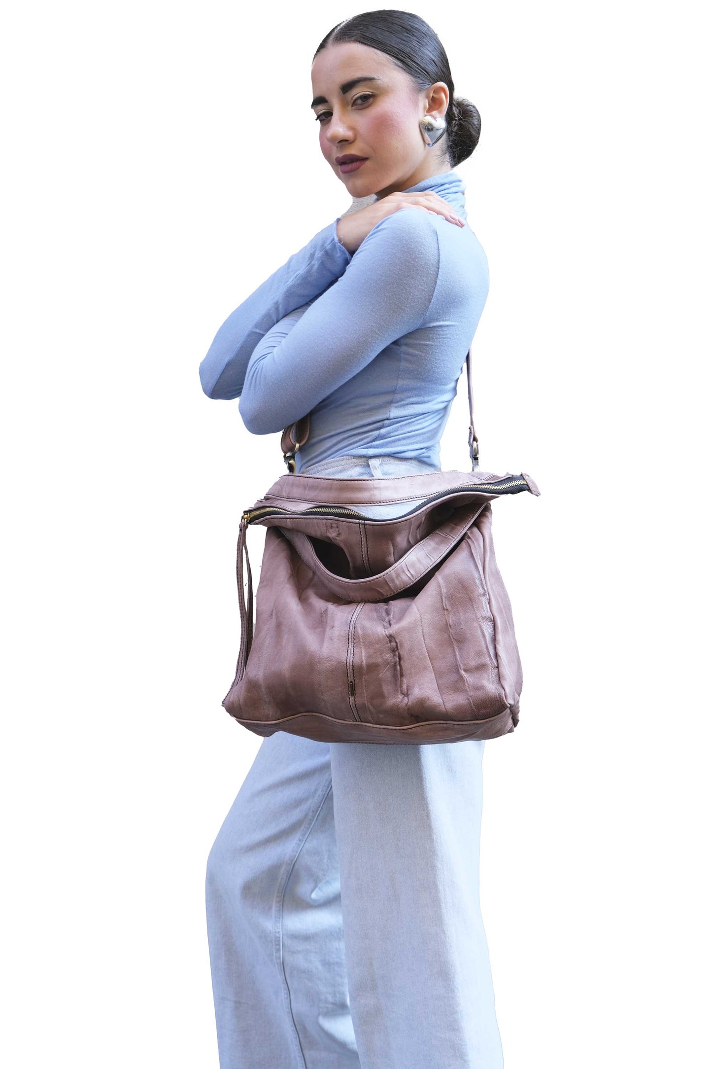 LAUNCH PRICE €298 UNTIL OCTOBER 30 - Valy tote bag in soft nappa lomé taupe - Made in Italy -