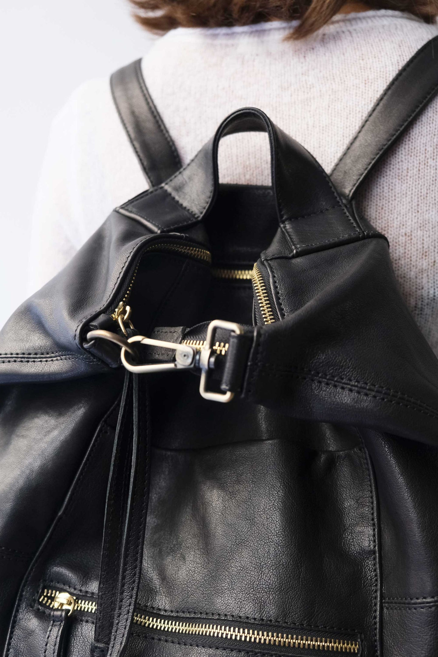 Vicky backpack in black vegetable-tanned nappa leather, - Made in Italy -