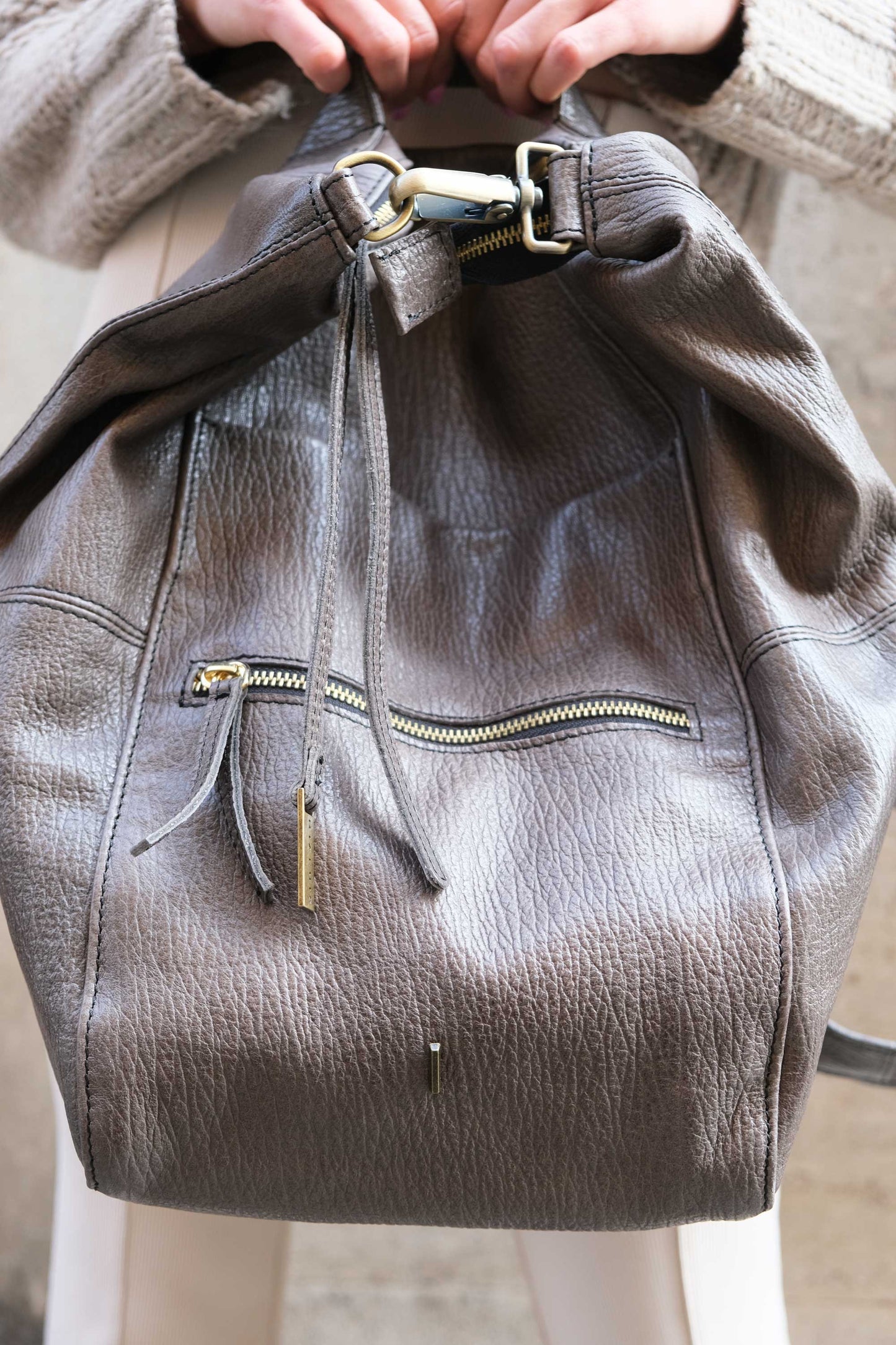 Vicky backpack in graphite shark-print vegetable-tanned nappa leather – Made in Italy -