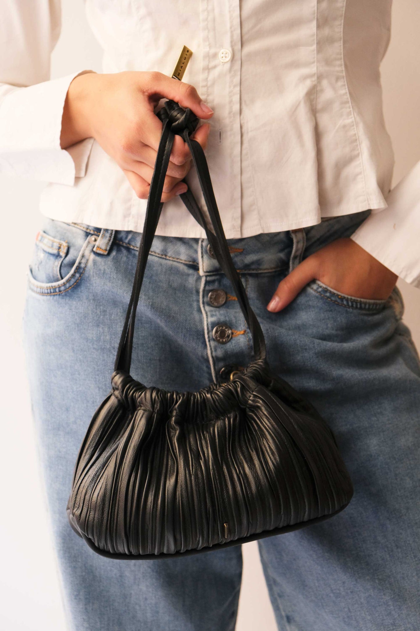 PRE ORDER discount 15%-Agnes mini pochette in black pleated leather- use code PREORDER15 - ESTIMATED DELIVERY SEPTEMBER 15- Made in Italy -