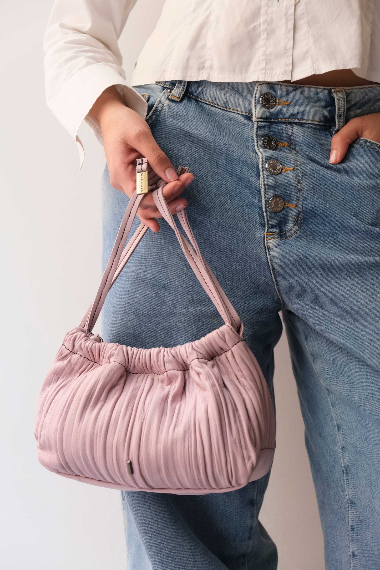 Agnes mini pochette in orchid pleated leather - Made in Italy -