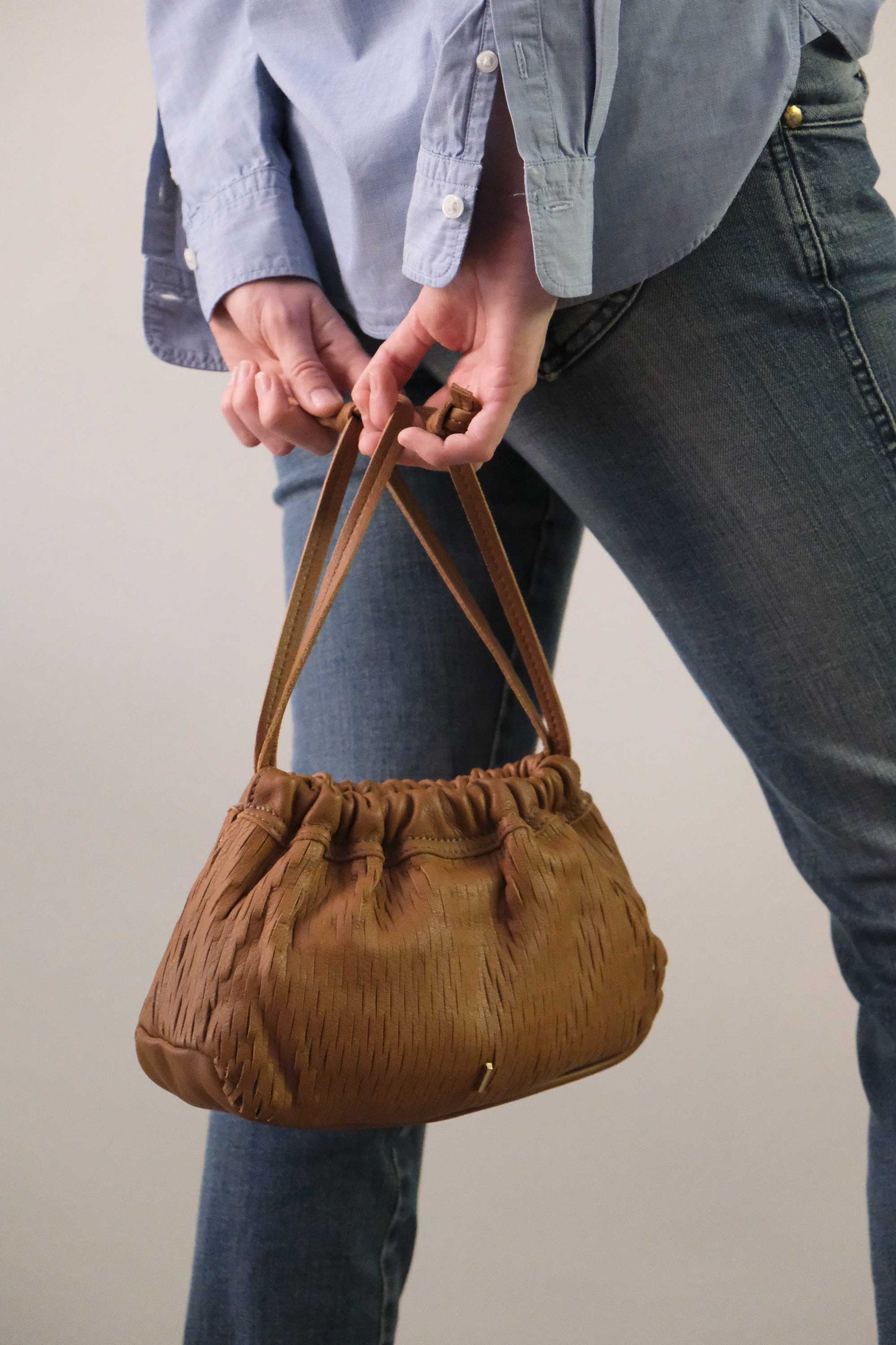 Agnes mini pochette in cognac perforated leather -Made in Italy -
