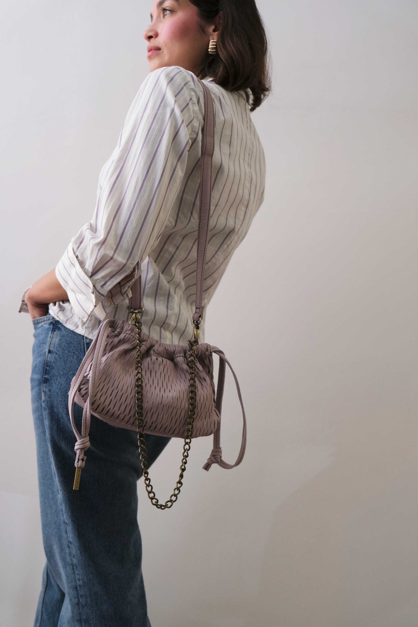 Agnes mini pochette in orchid perforated leather - Made in Italy -