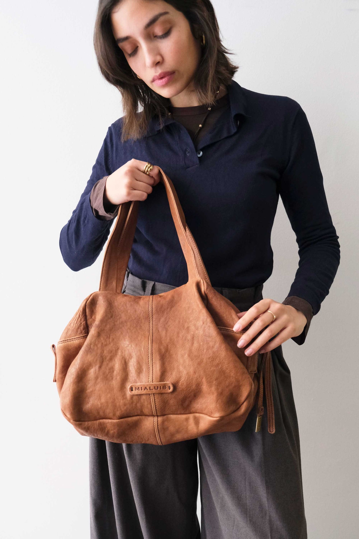 Betty tote in chocolate perforated giunco nappa leather - Made in Italy -