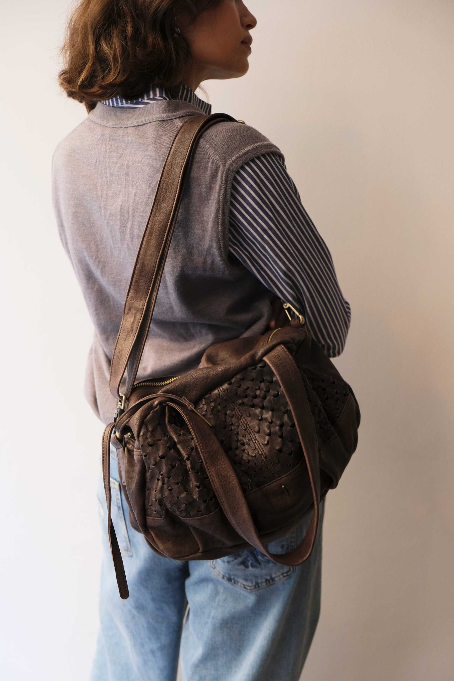 PRE ORDER discount 15%-Betty tote in brown perforated nappa leather - use code PREORDER15 - ESTIMATED DELIVERY SEPTEMBER 15- Made in Italy -