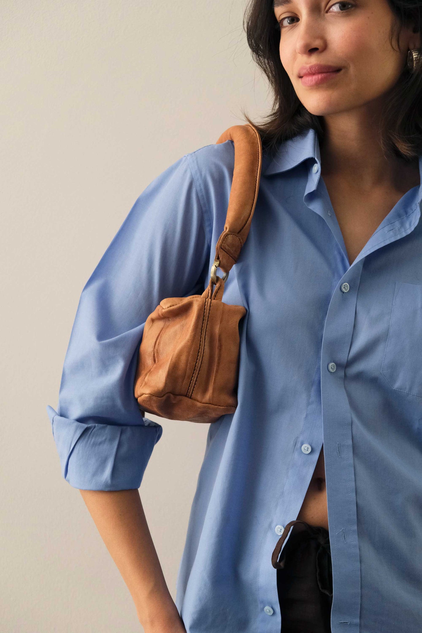 Bobo mini in nappa lomè cognac pelle conciata al vegetale - Made in Italy -