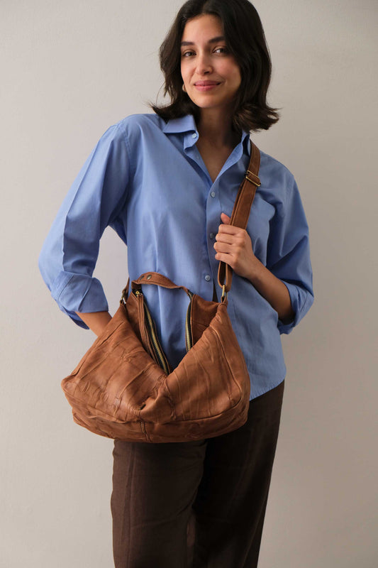 Chicca hobo bag in morbida nappa lomé cioccolato - Made in Italy -