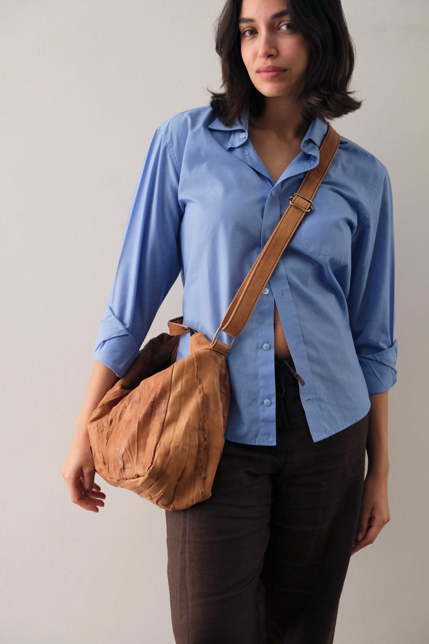 Chicca hobo bag in morbida nappa lomé cognac - Made in Italy -