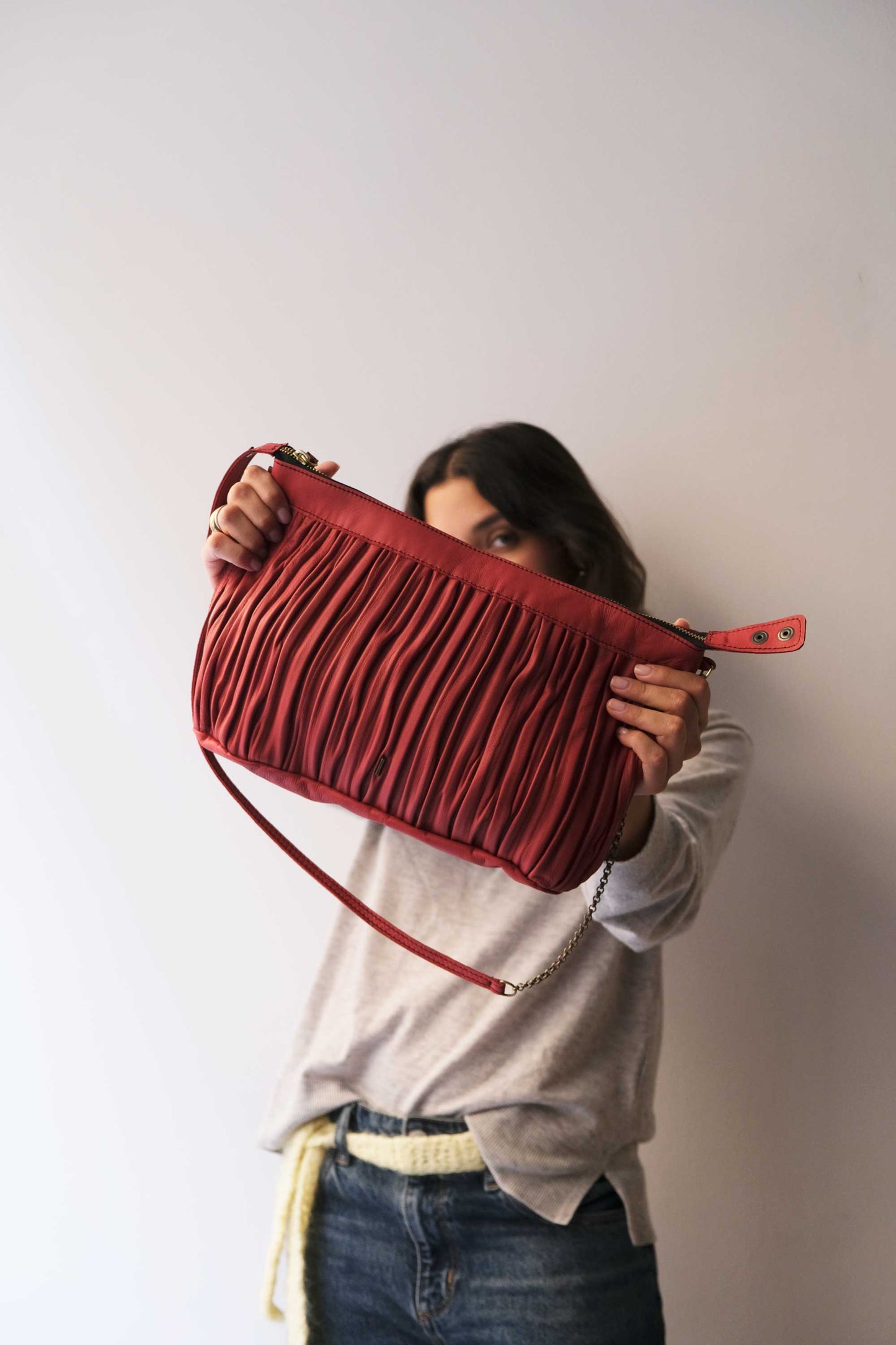PRE ORDER discount 15%- Chicca Media hobo bag in red pleated leather - use code PREORDER15 - ESTIMATED DELIVERY END SEPTEMBER - Made in Italy -