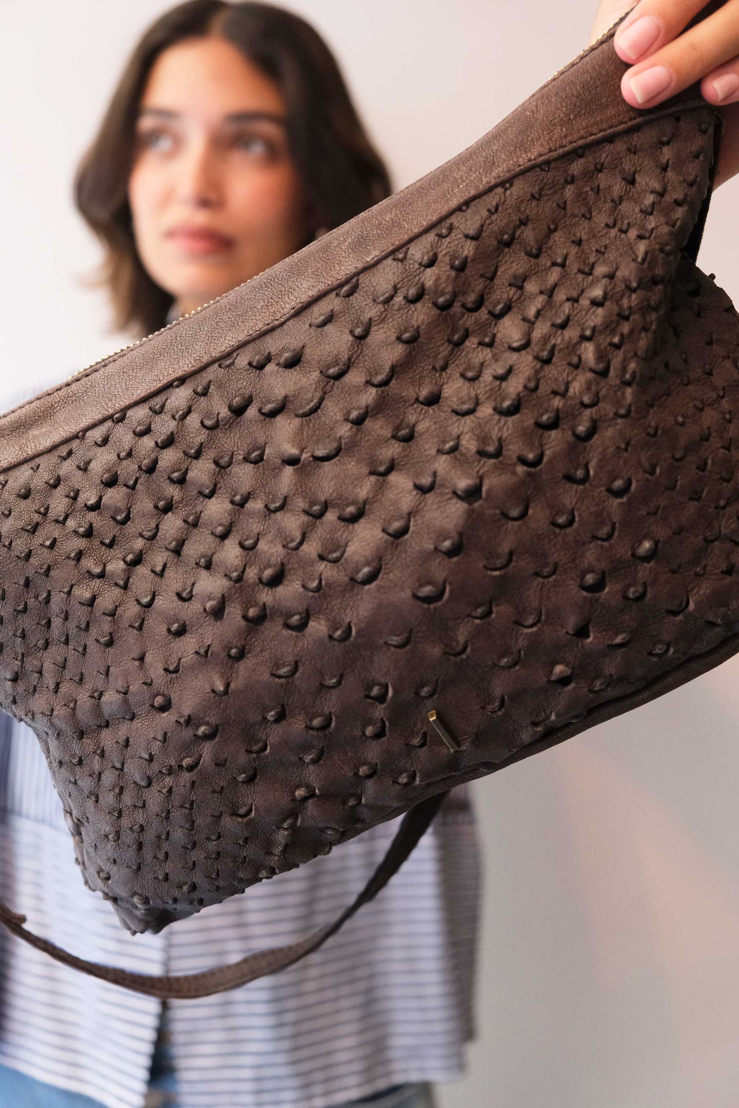 Chicca Media hobo bag in brown perforated nappa - Made in Italy-
