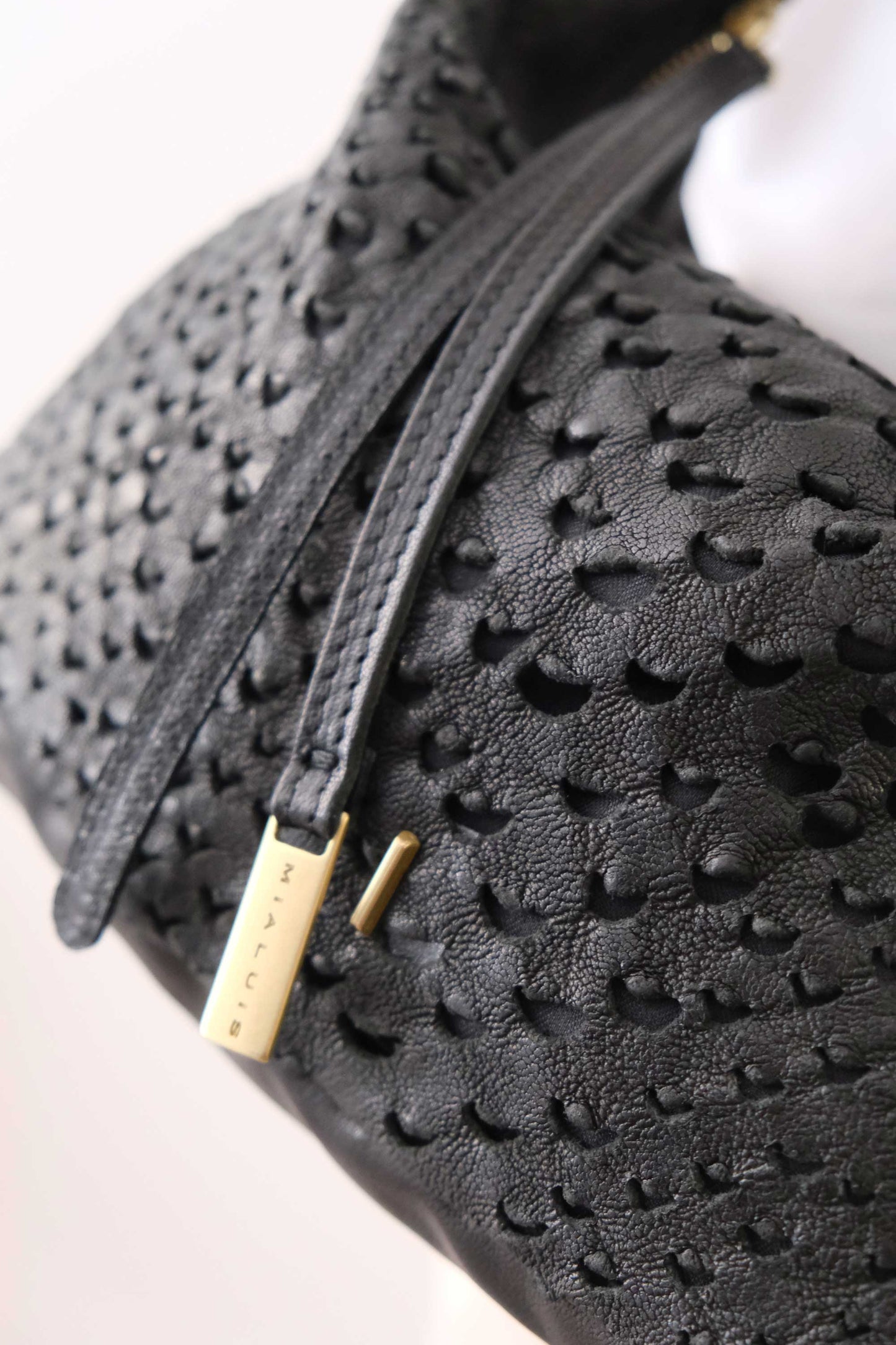 Chicca Media hobo bag in black perforated nappa - Made in Italy -