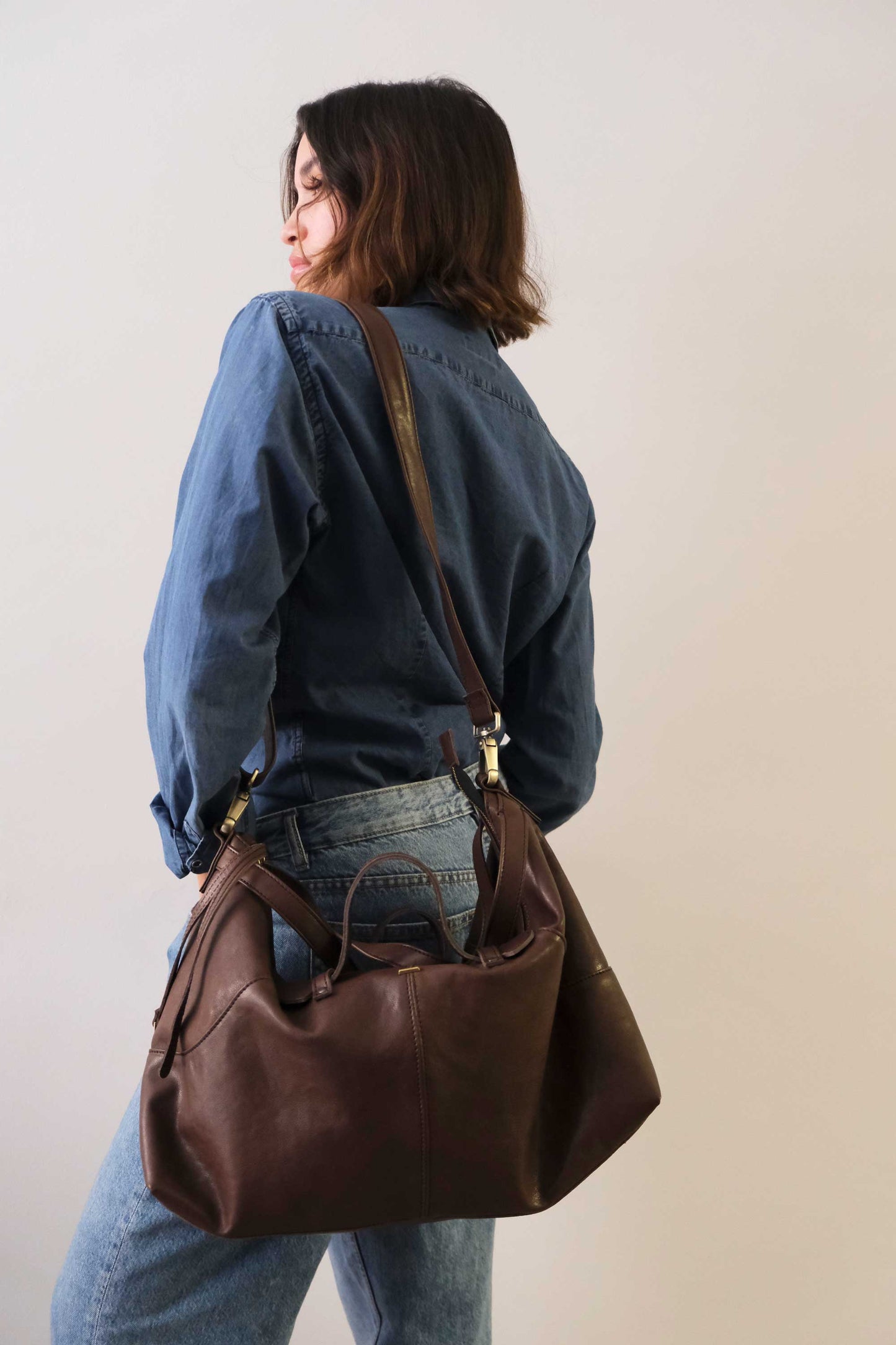 Cloudy borsa a tracolla in pelle nappa marrone - Made in Italy-