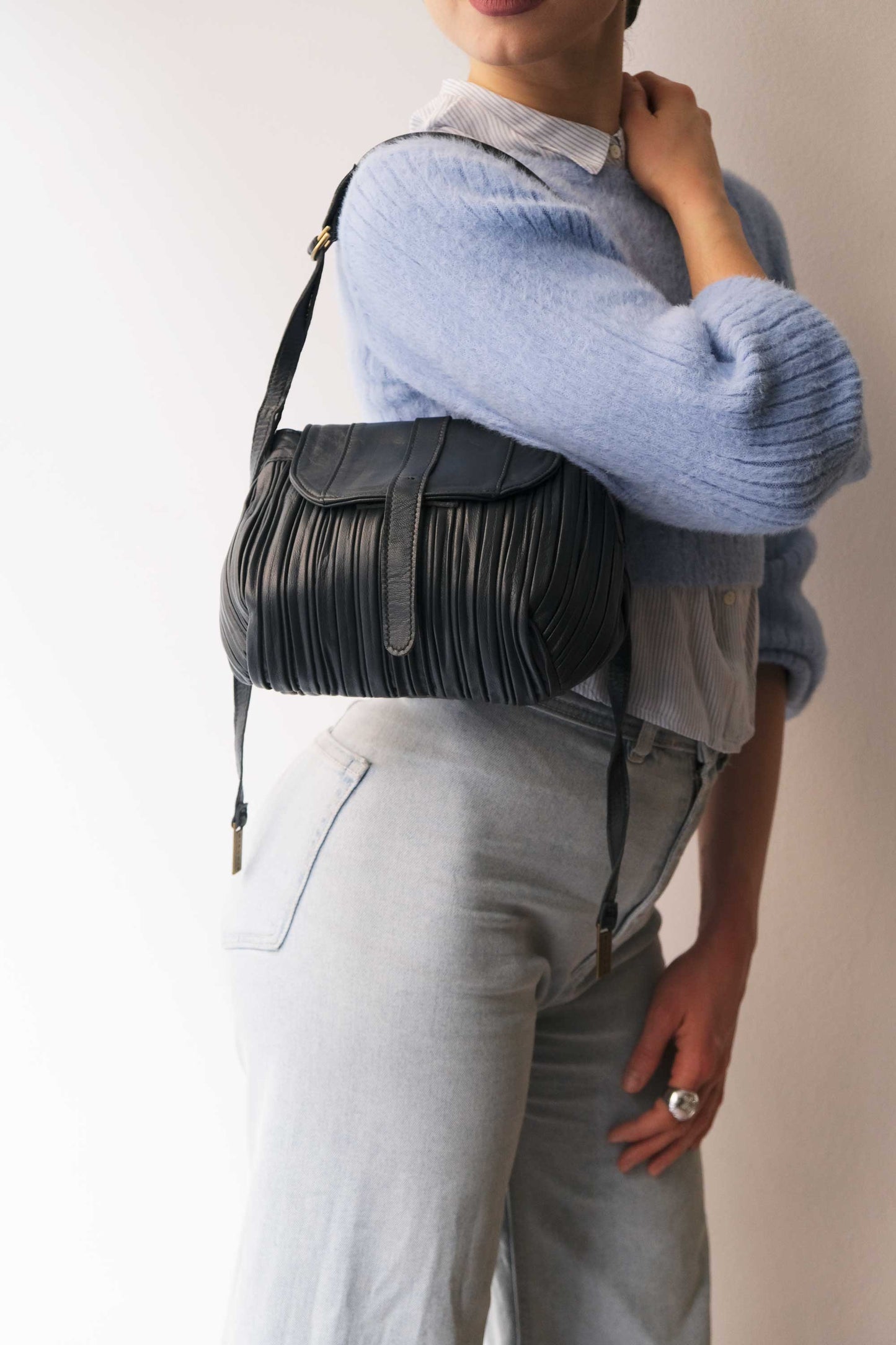 PRE ORDER discount 15%-Do mini saddle bag in pleated navy colour nappa leather - use code PREORDER15 - DELIVERY IS ESTIMATED WITHIN APPROXIMATELY 30 DAYS FROM THE ORDER DATE- Made in Italy -