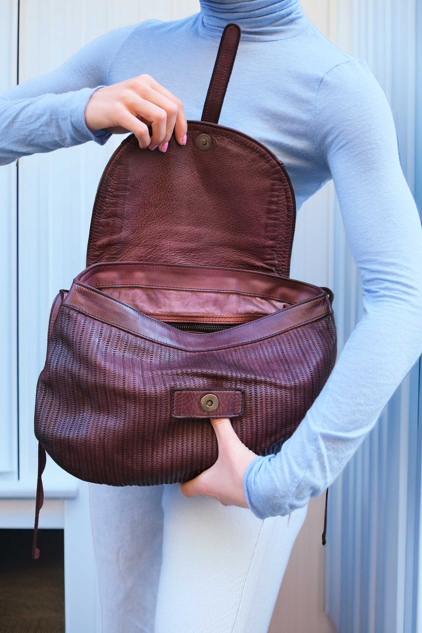 Do saddle bag in plum turner calf soft leather - Made in Italy -