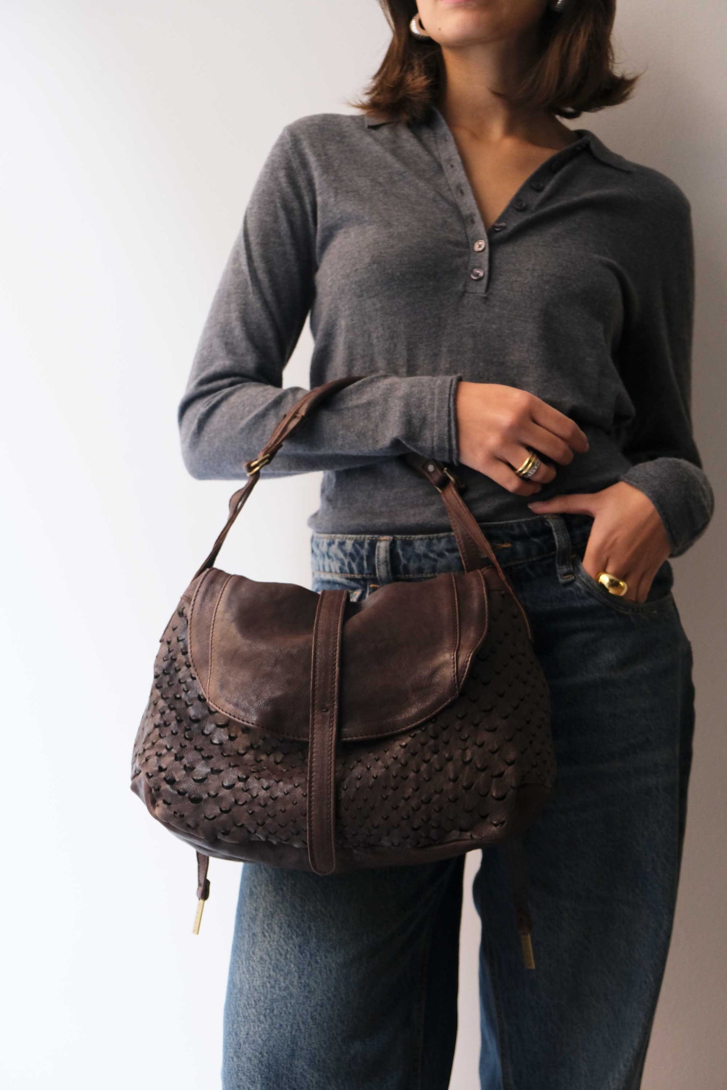PRE ORDER discount 15%-Do saddle bag in brown perforated leather - use code PREORDER15 - ESTIMATED DELIVERY SEPTEMBER 15- Made in Italy -