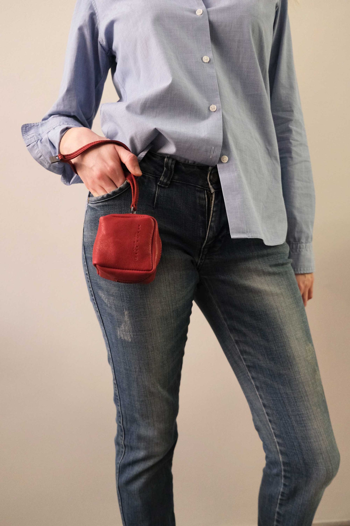 Dream box mini pochette in nappa rossa conciata al vegetale - Made in Italy -